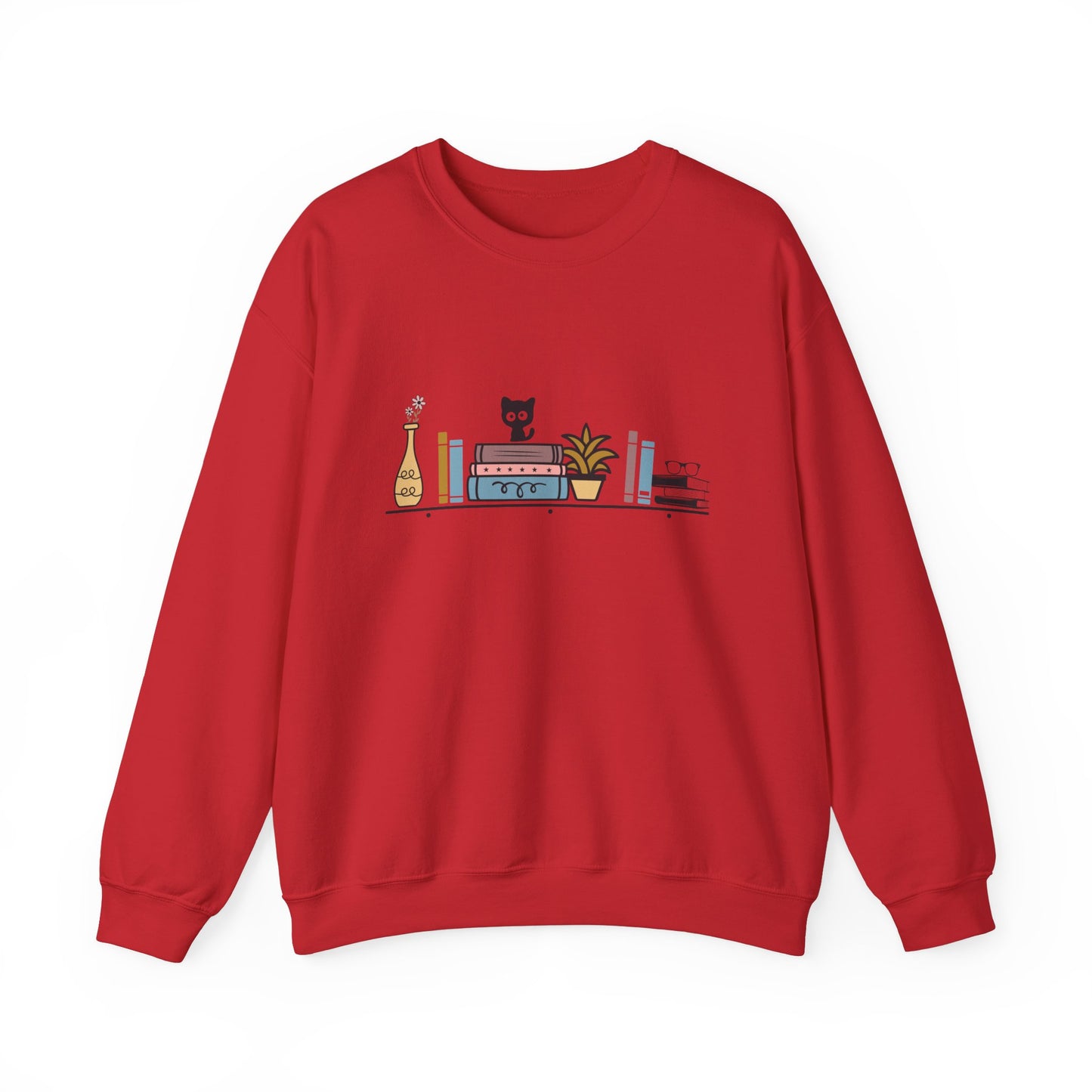 Unisex Heavy Blend™ Crewneck Sweatshirt - cute cat with books on bookshelf - sizes S - 3X