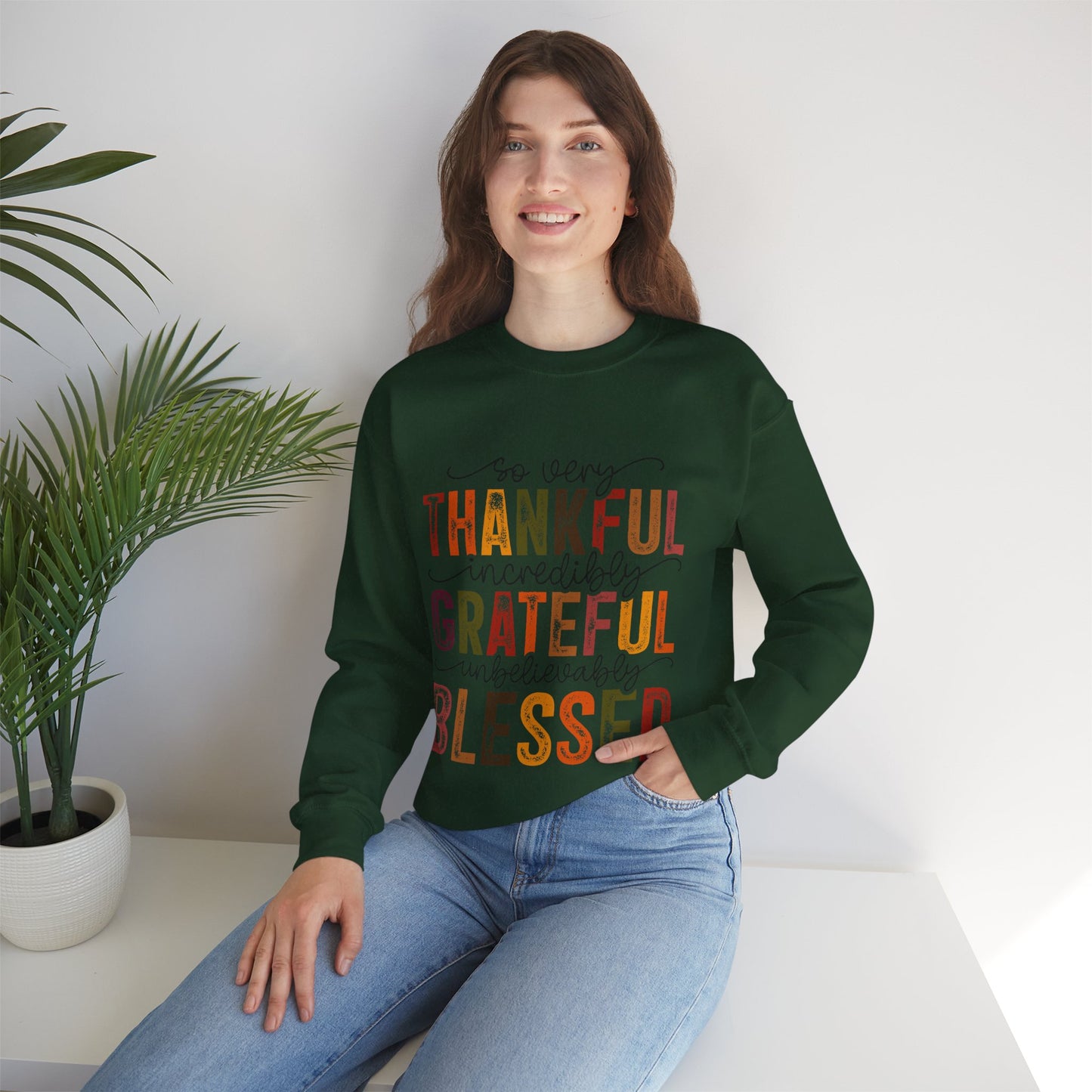 Thankful Grateful Blessed Unisex Heavy Blend Crewneck Sweatshirt - Thanksgiving Warm Cozy