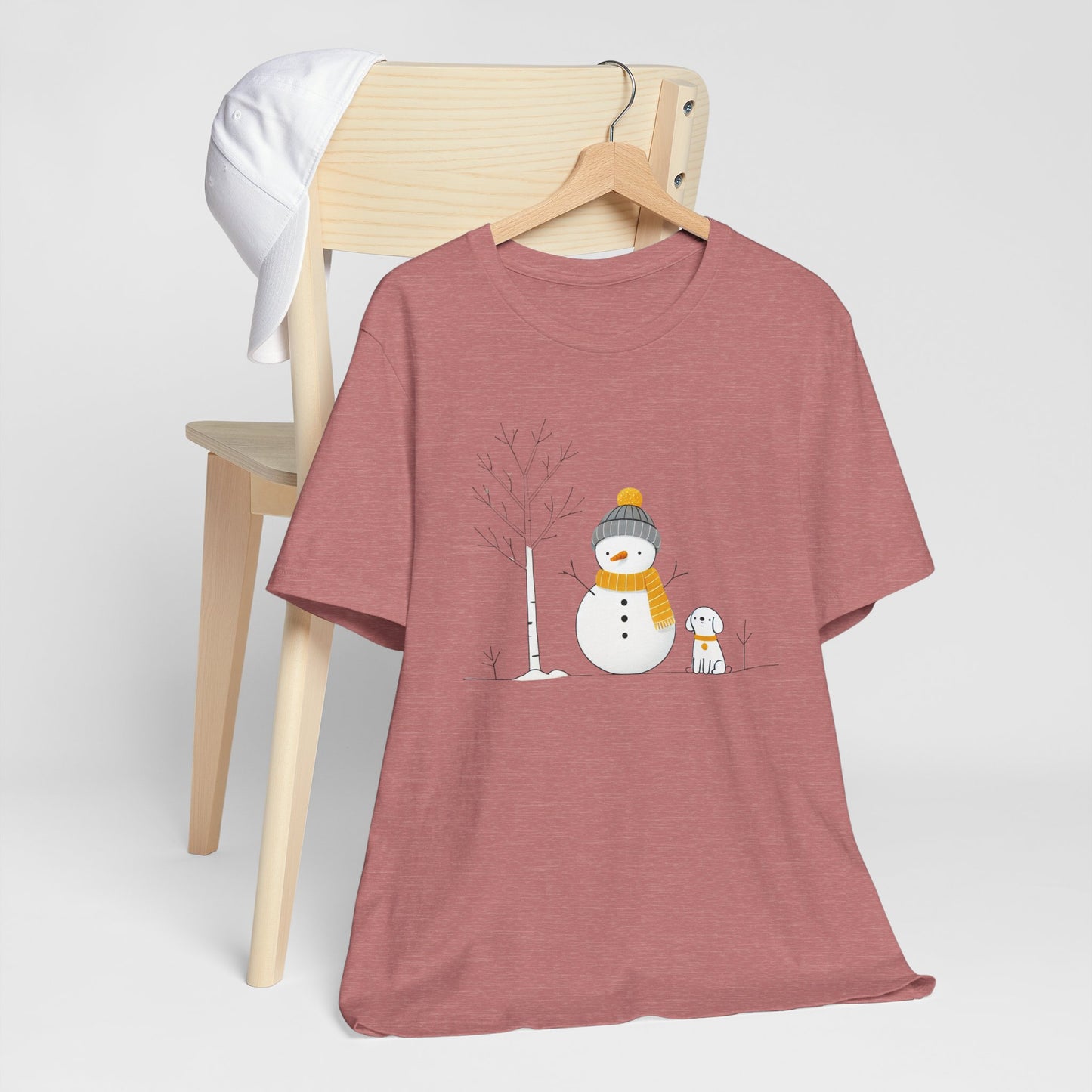 Snowman and dog winter scene Unisex Jersey Short Sleeve Tee - sizes S - 3X