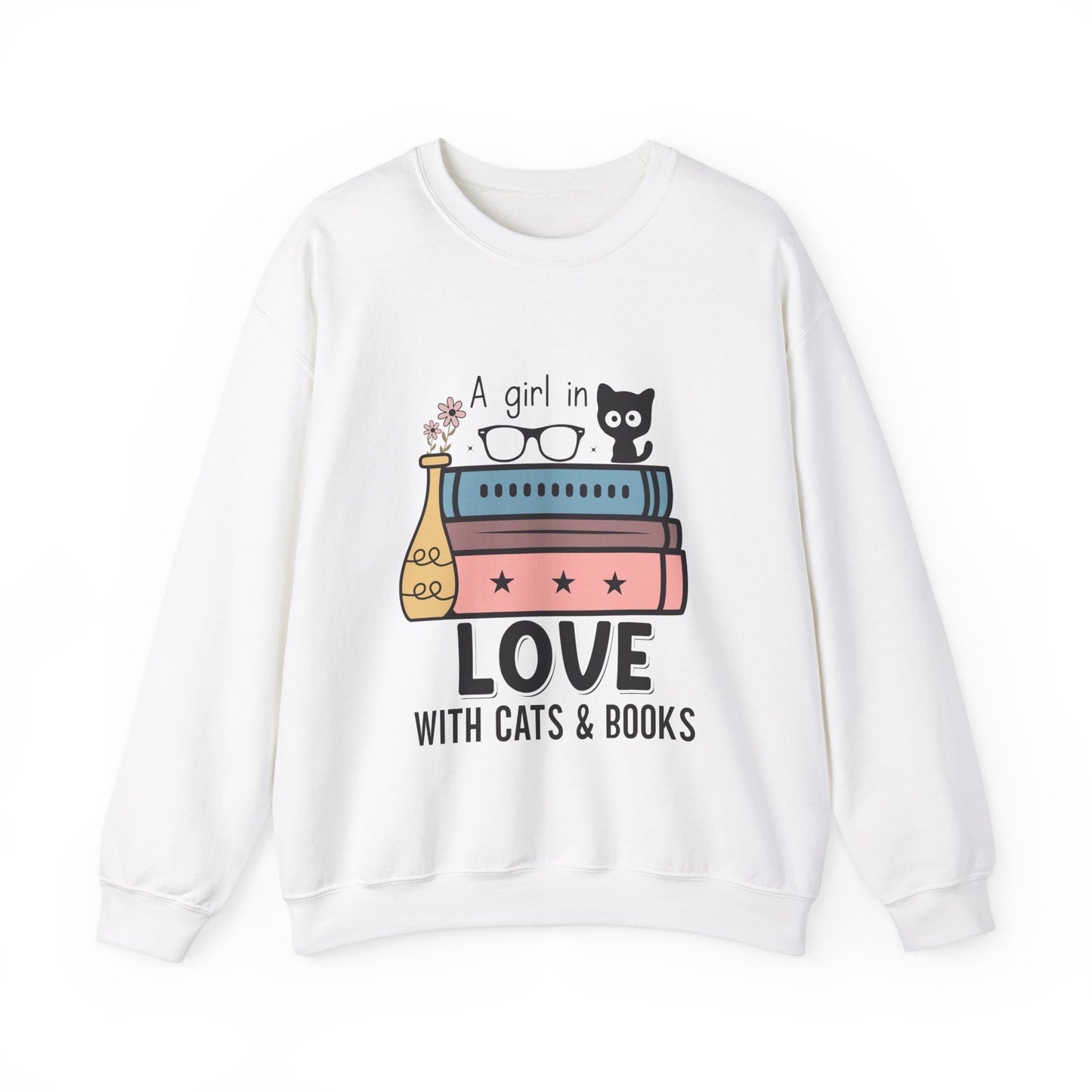 Just a girl who loves Cats and Books Unisex Heavy Blend Crewneck Sweatshirt