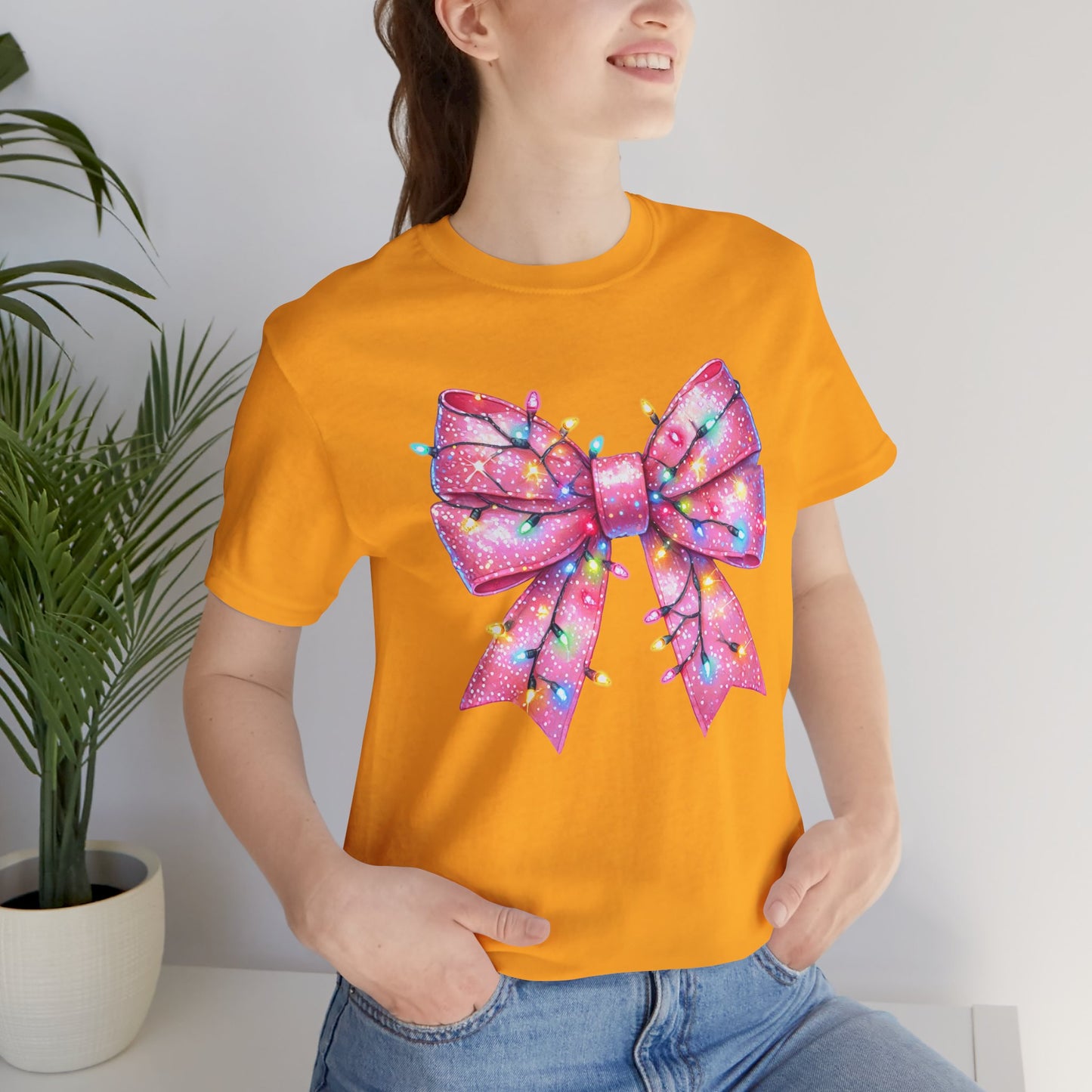 Pink Christmas Bow Unisex Jersey Short Sleeve Tee - sizes S - 3X