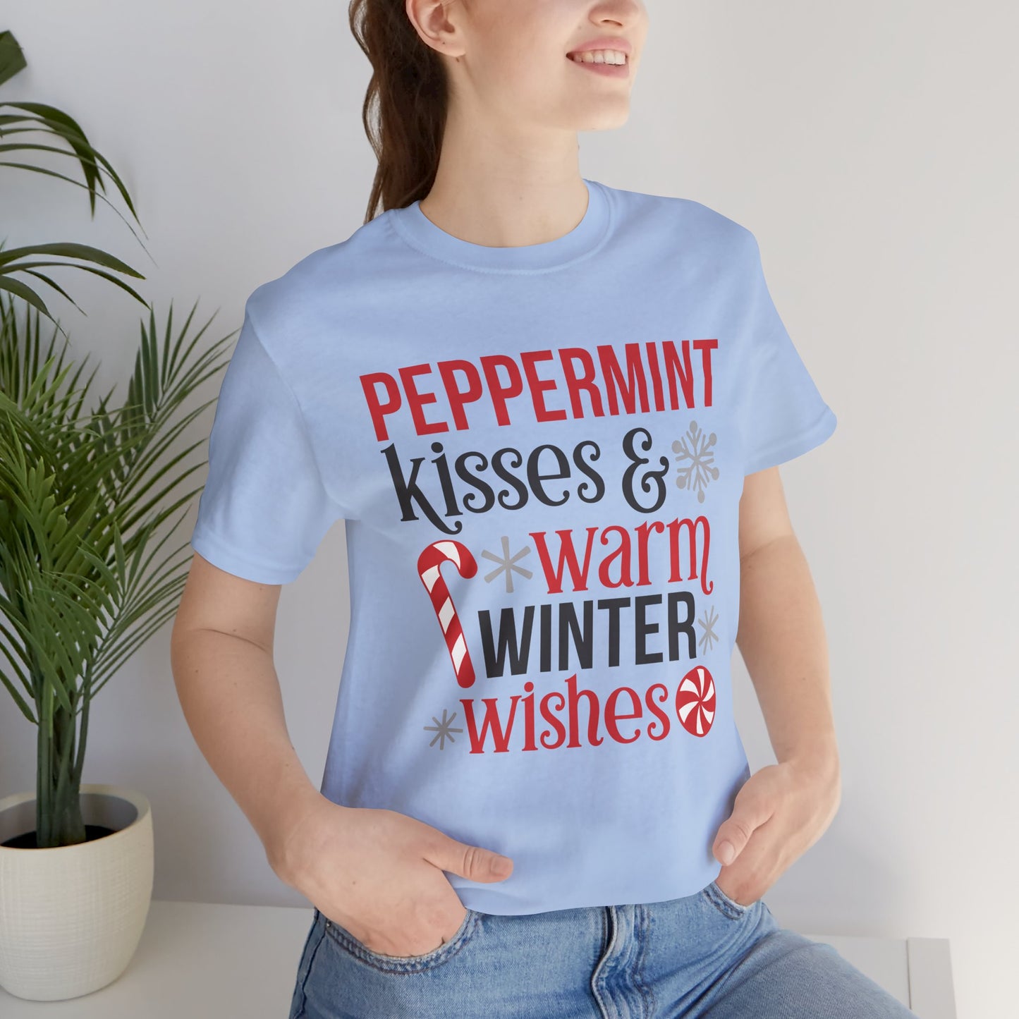 Peppermint Kisses and Warm Winter Wishes Unisex Jersey Short Sleeve Tee - sizes S - 3X