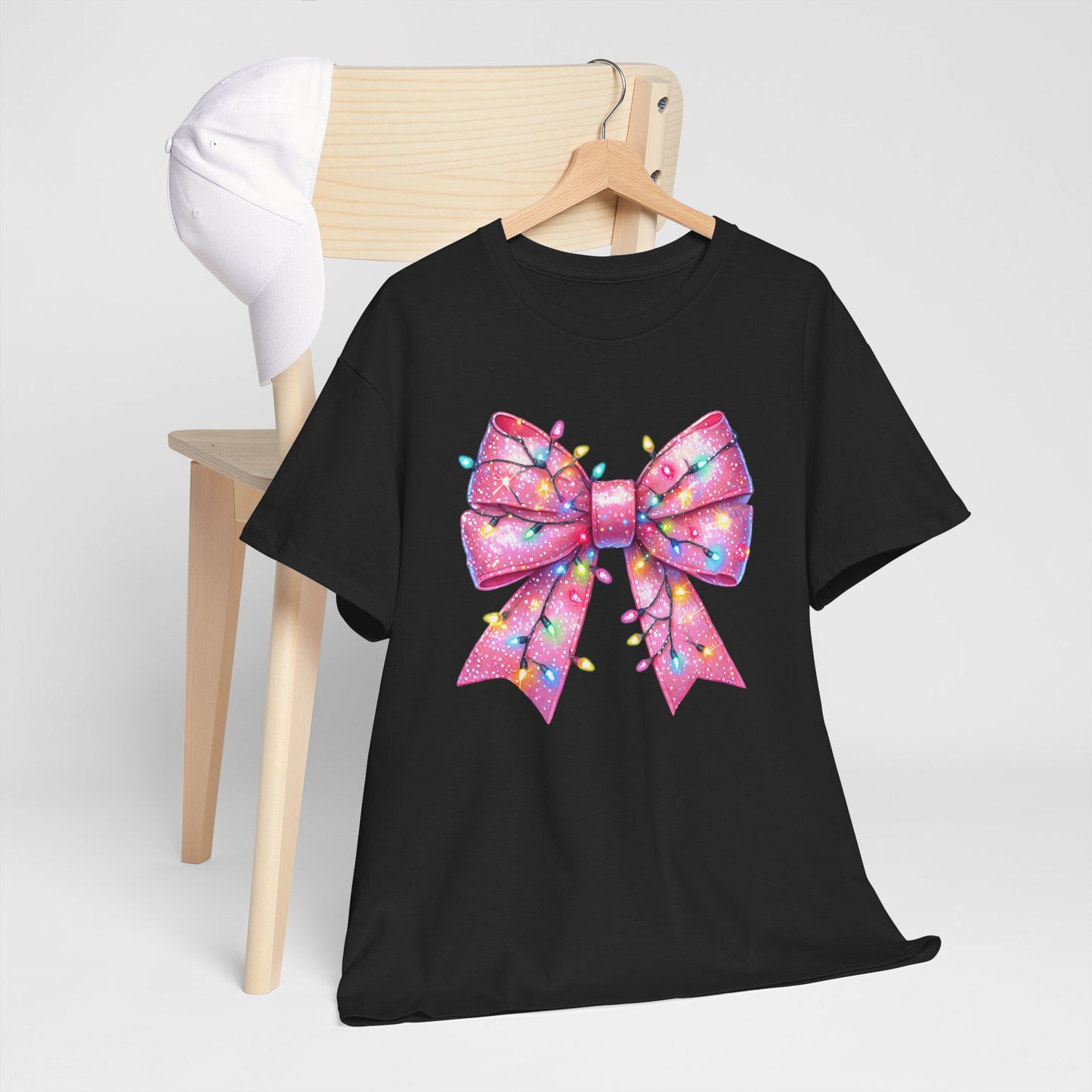 Pink Bow Unisex Tee - Christmas Lights Festive Shirt - sizes S - 5X