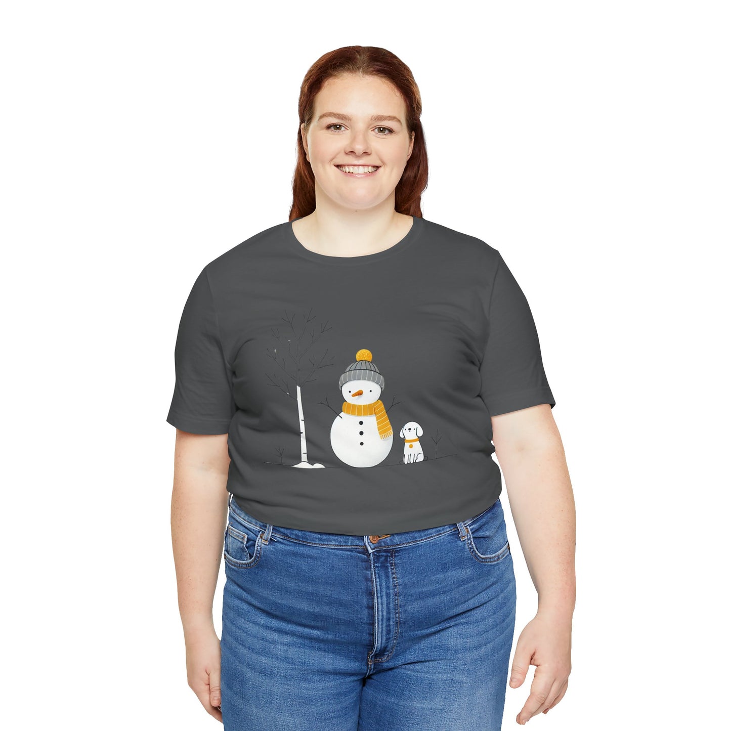 Snowman and dog winter scene Unisex Jersey Short Sleeve Tee - sizes S - 3X