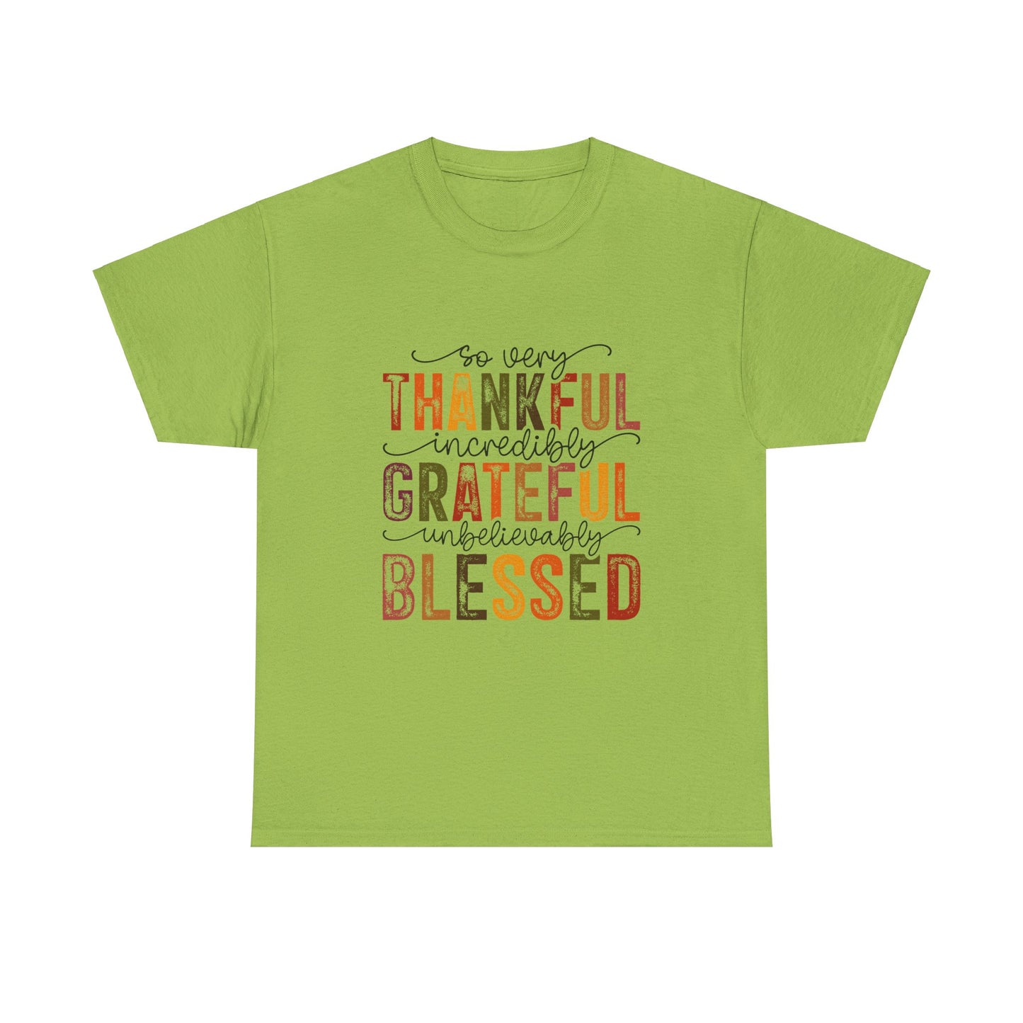 Thankful Grateful Blessed Unisex Heavy Cotton Tee - Thanksgiving Distressed Graphic T-Shirt