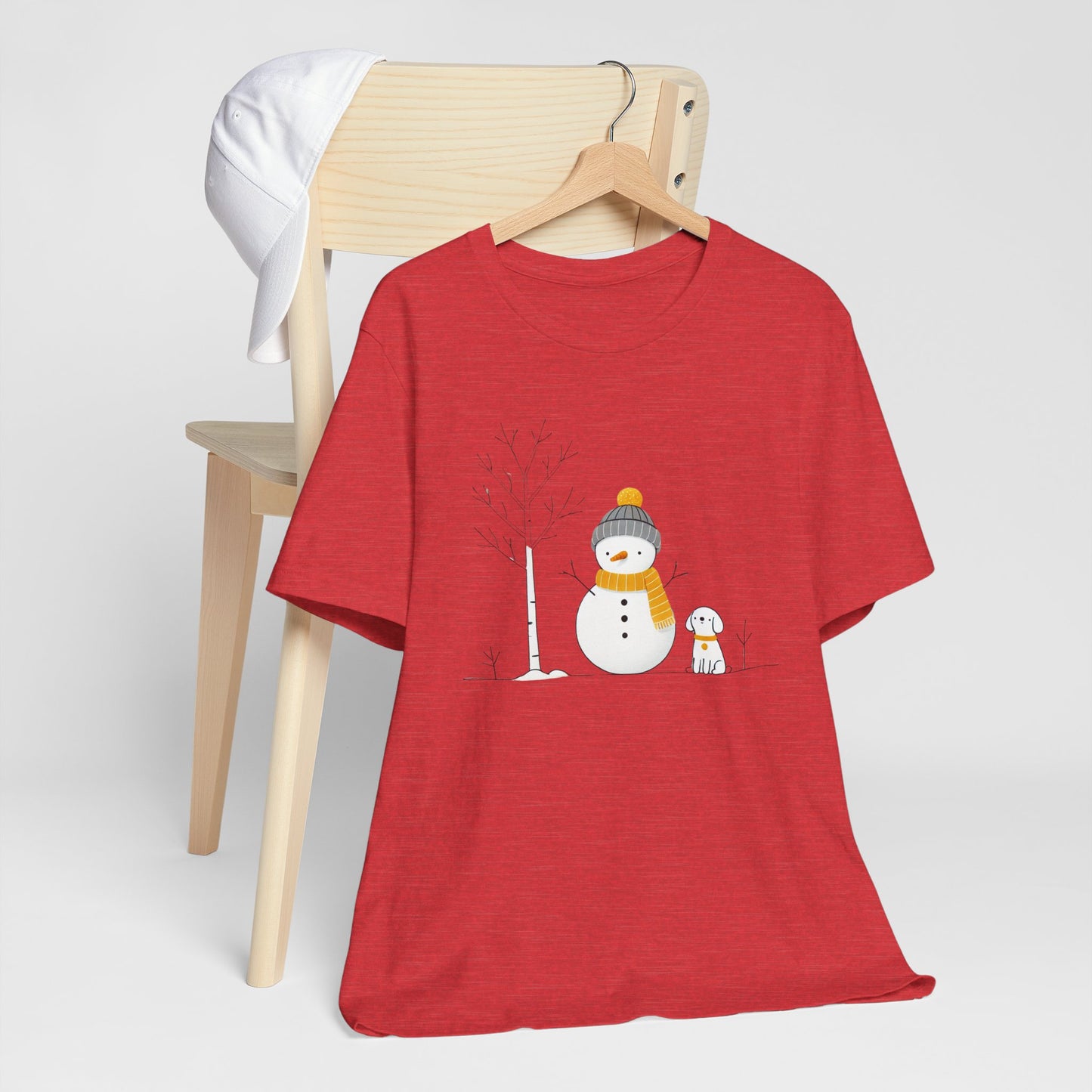 Snowman and dog winter scene Unisex Jersey Short Sleeve Tee - sizes S - 3X