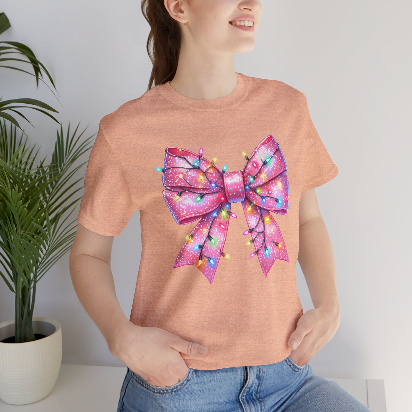 Pink Bow Christmas Tee - Festive Holiday Unisex Jersey T-shirt - sizes S - 3X