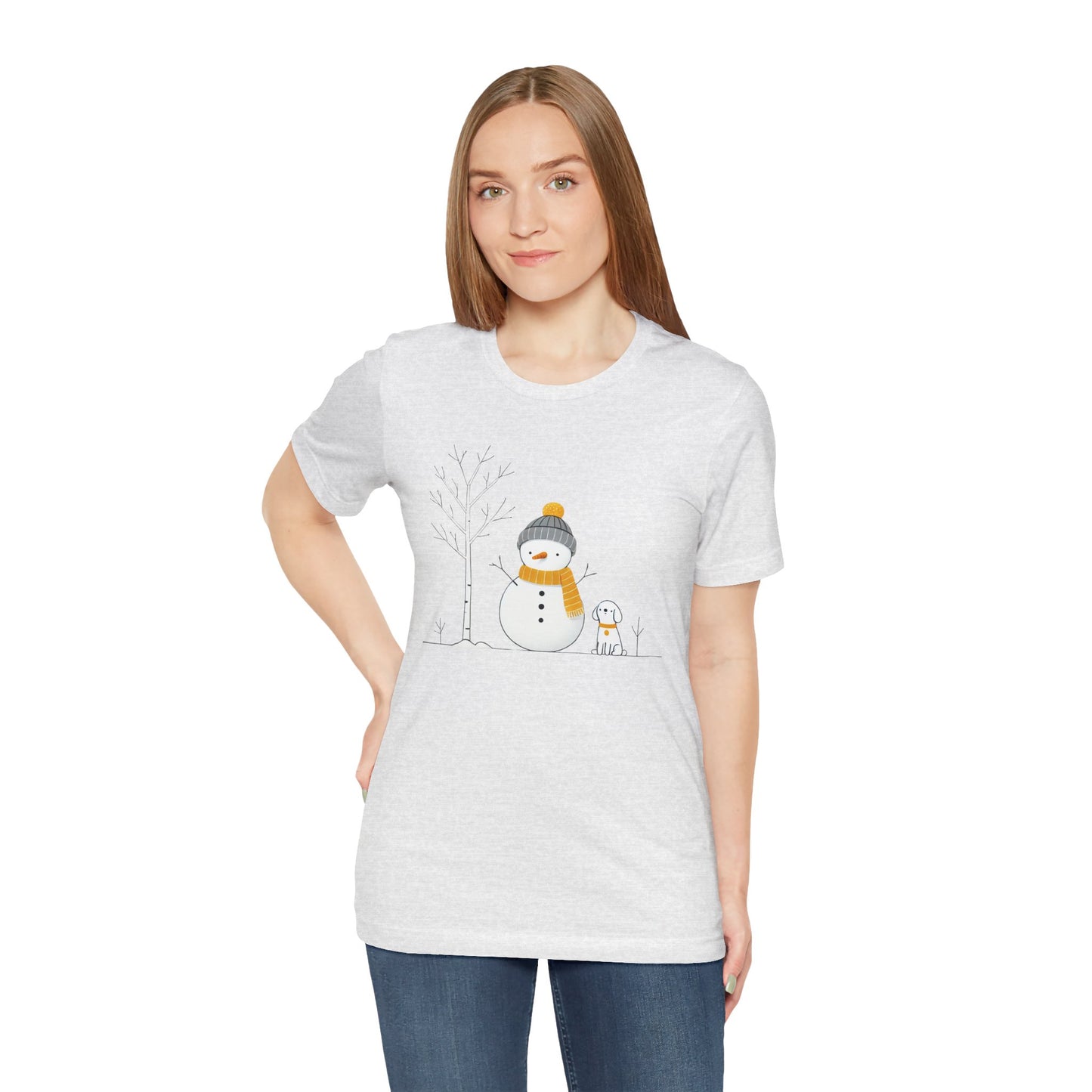 Snowman and dog winter scene Unisex Jersey Short Sleeve Tee - sizes S - 3X