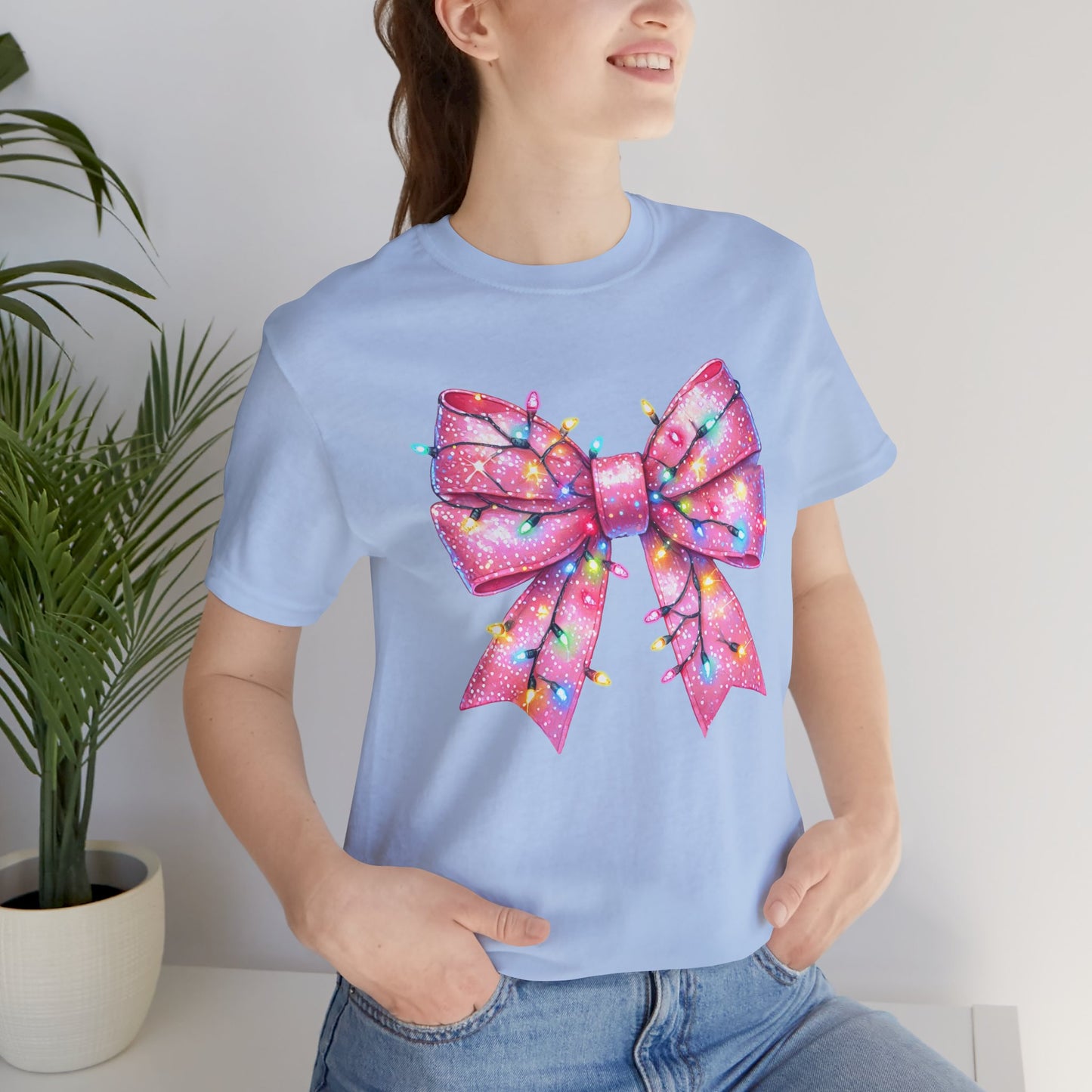 Pink Bow Christmas Tee - Festive Holiday Unisex Jersey T-shirt - sizes S - 3X