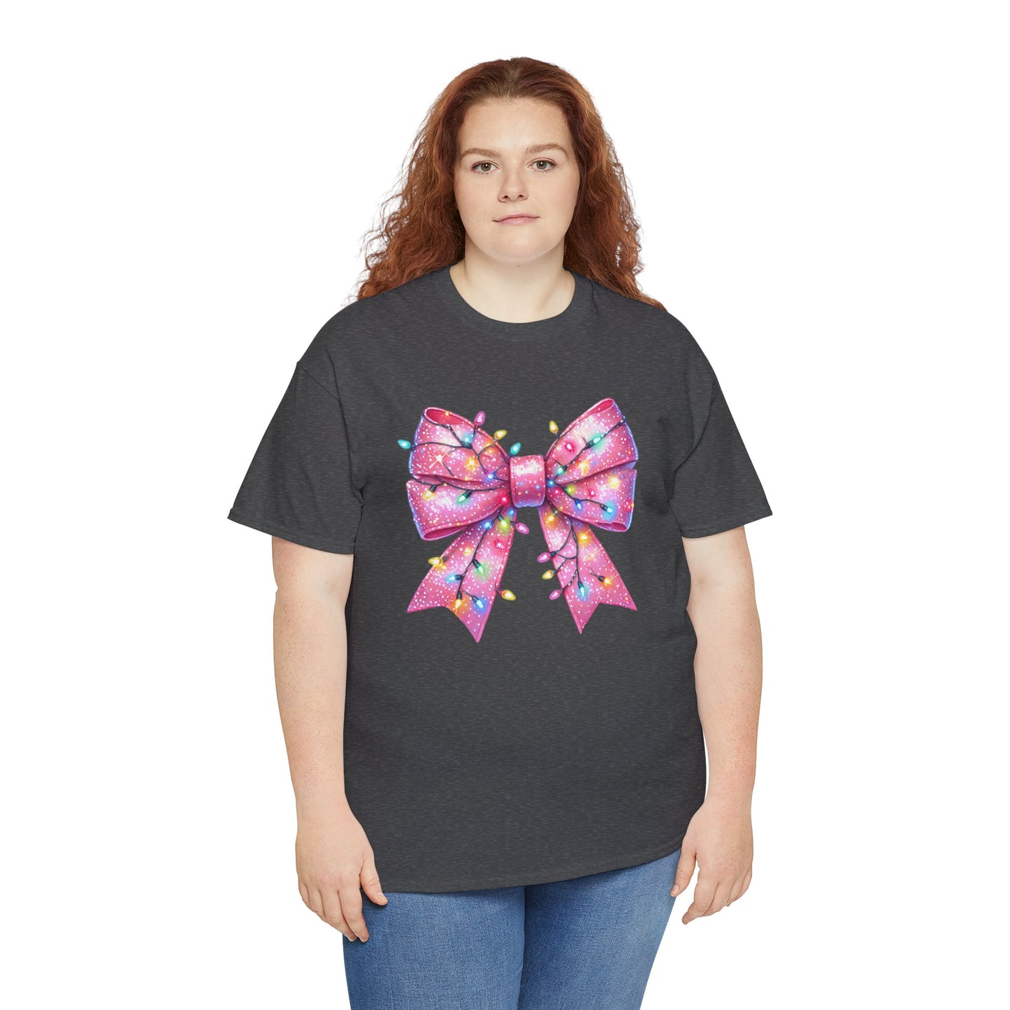 Pink Bow Unisex Tee - Christmas Lights Festive Shirt - sizes S - 5X