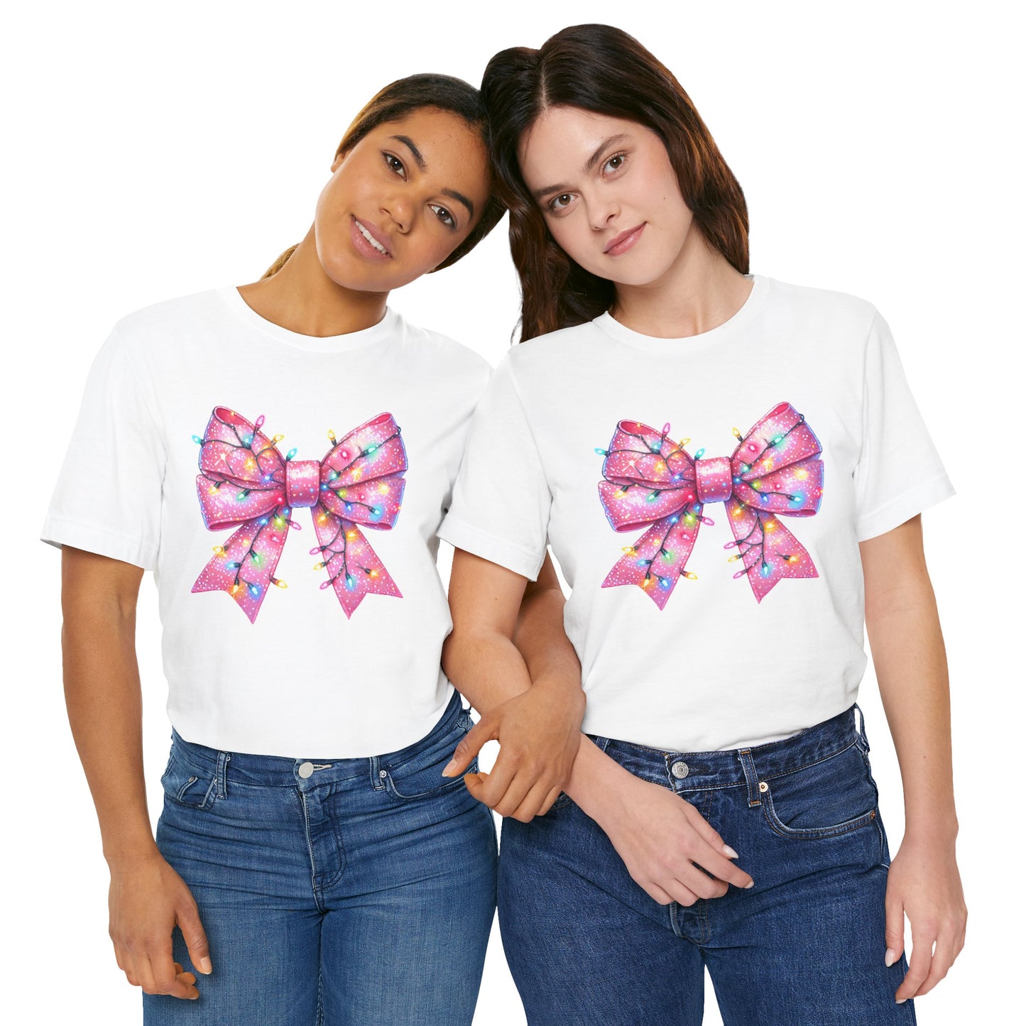 Pink Bow Christmas Tee - Festive Holiday Unisex Jersey T-shirt - sizes S - 3X