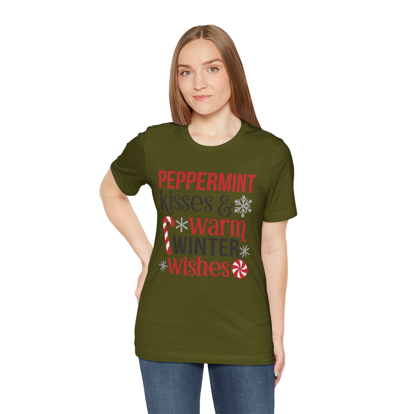 Peppermint Kisses and Warm Winter Wishes Unisex Jersey Short Sleeve Tee - sizes S - 3X