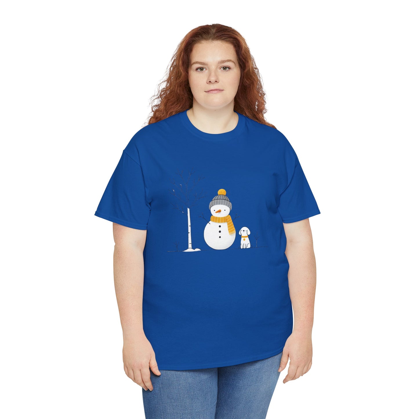 Snowman and dog Winter scene Unisex Heavy Cotton Tee - S - 3X