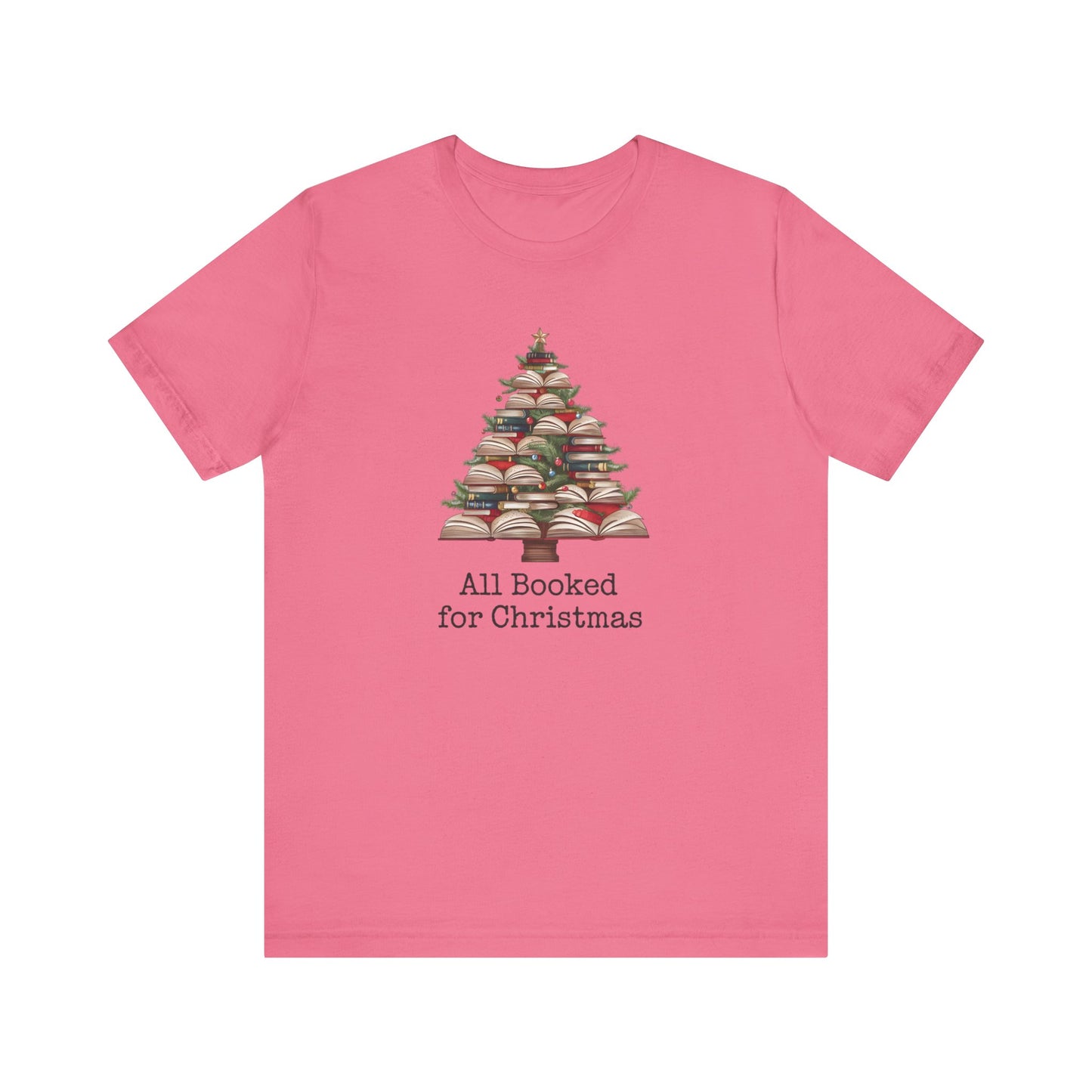 All Booked for Christmas, Book Christmas tree, Unisex Jersey Short Sleeve T-shirt - sizes S = 3X