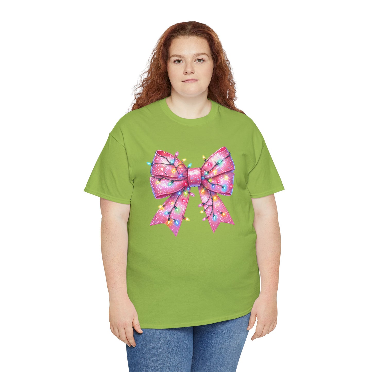 Pink Bow Unisex Tee - Christmas Lights Festive Shirt - sizes S - 5X