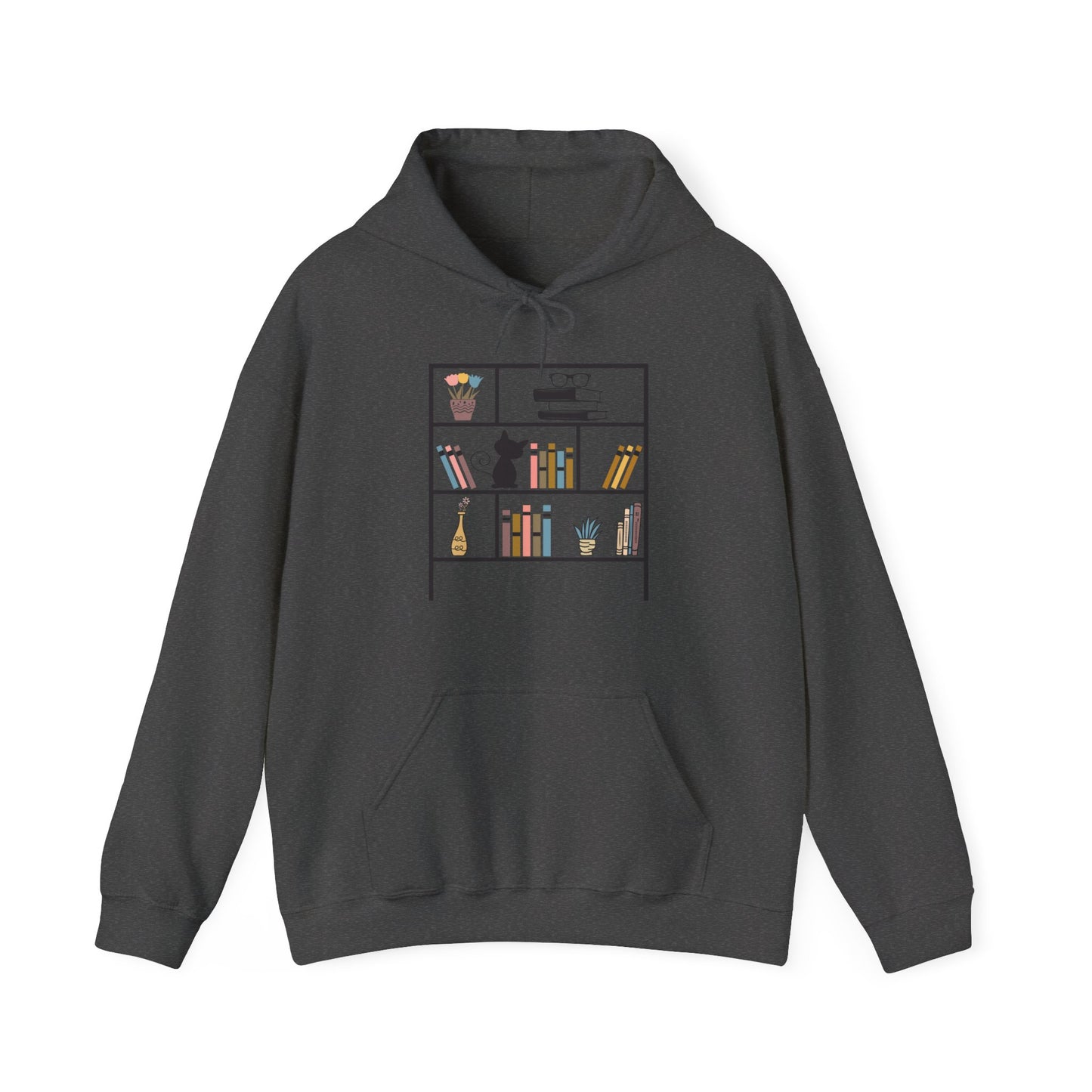 Unisex Heavy Blend™ Hooded Sweatshirt - cute bookshelf with cat - size S - 5X