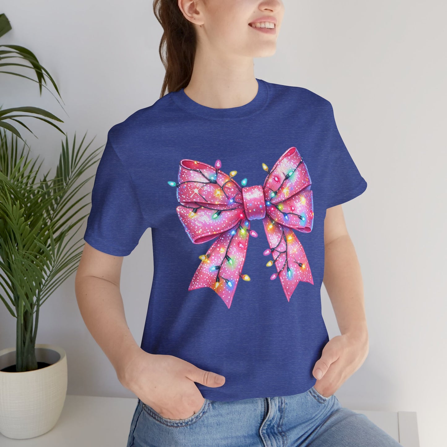 Pink Bow Christmas Tee - Festive Holiday Unisex Jersey T-shirt - sizes S - 3X