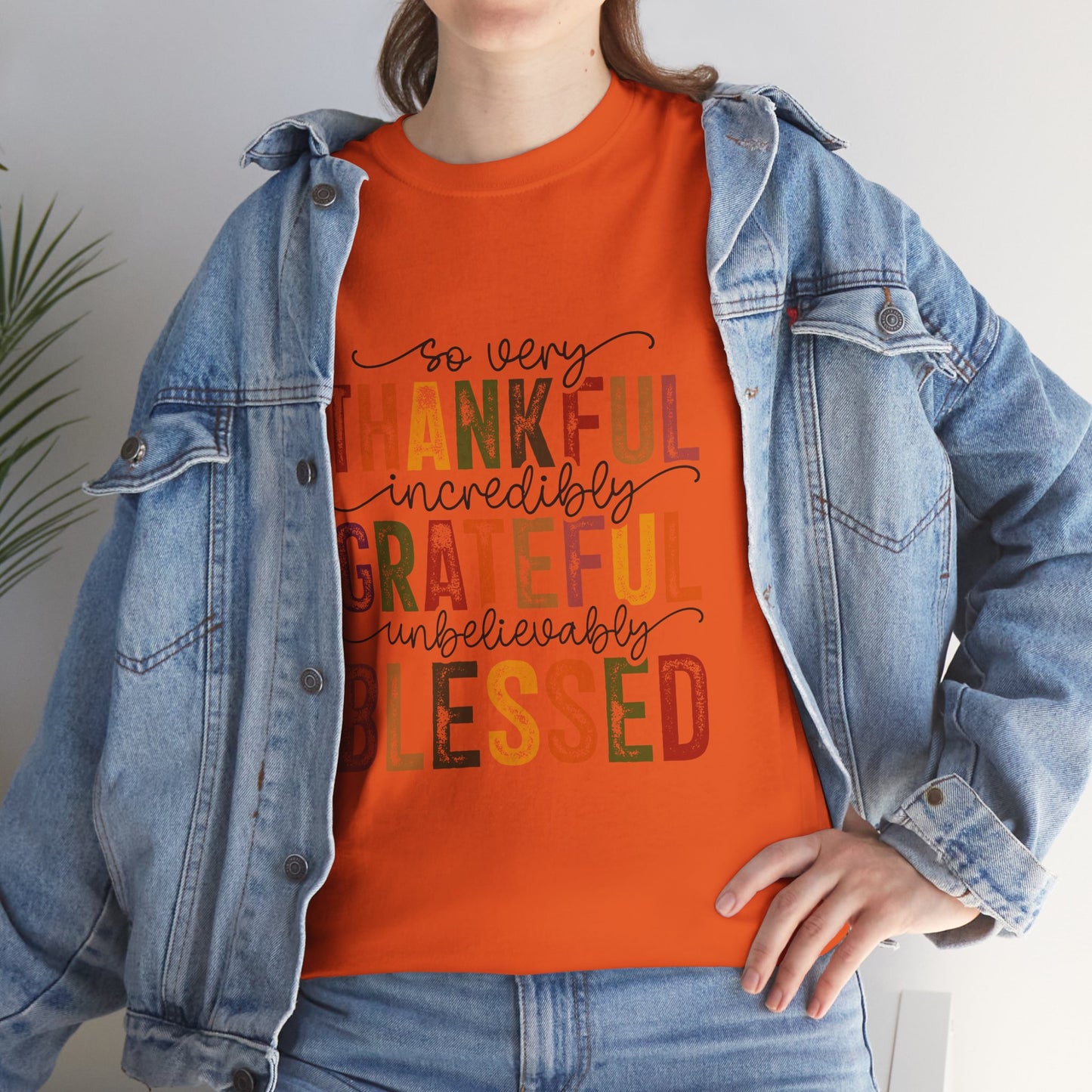 Thankful Grateful Blessed Unisex Heavy Cotton Tee - Thanksgiving Distressed Graphic T-Shirt