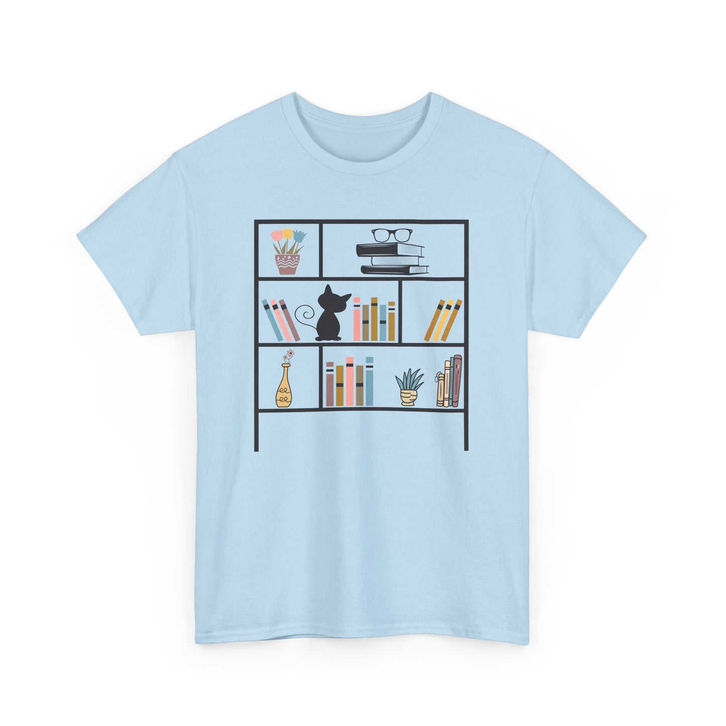 Unisex Heavy Cotton Tee - Bookshelf for books and cat