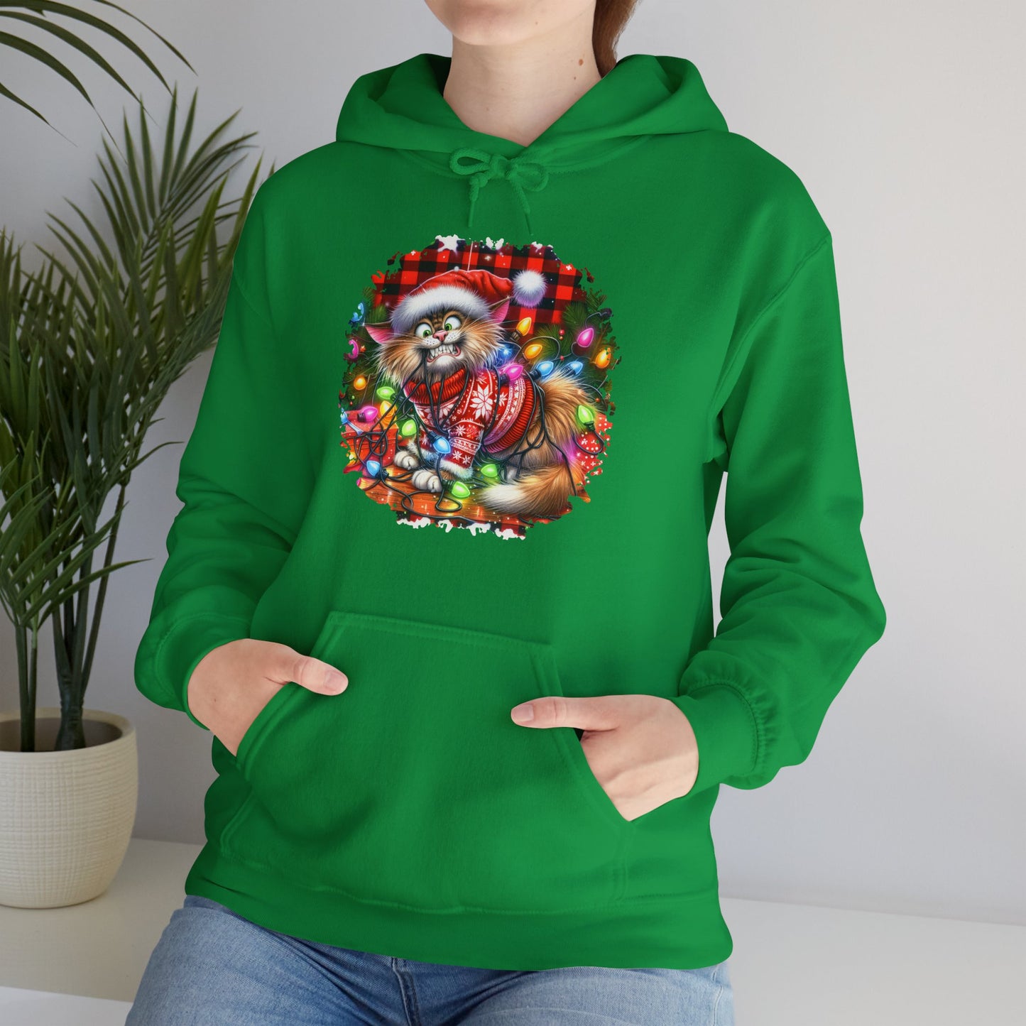 Christmas Cat Hoodie for Cat Lovers - Unisex Heavy Blend Hooded Sweatshirt