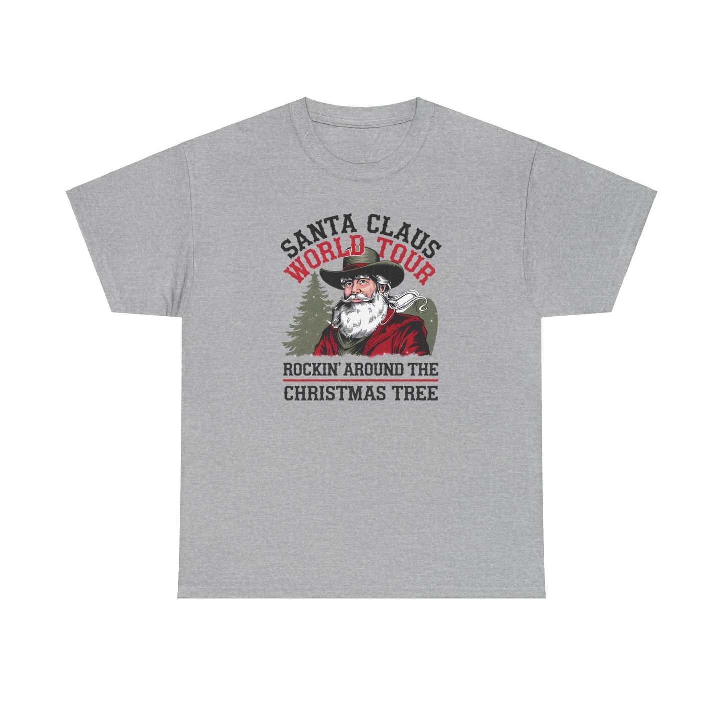 Cowboy Santa World Tour Unisex Heavy Cotton T-shirt - Christmas Funny Country Graphic Holiday Tee - sizes S - 5X