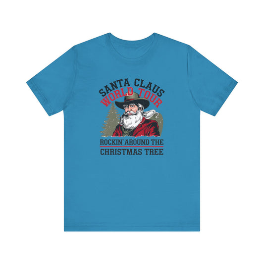 Santa's World Tour Rocking around the Christmas Tree Unisex Jersey Short Sleeve Tee - sizes S - 3X