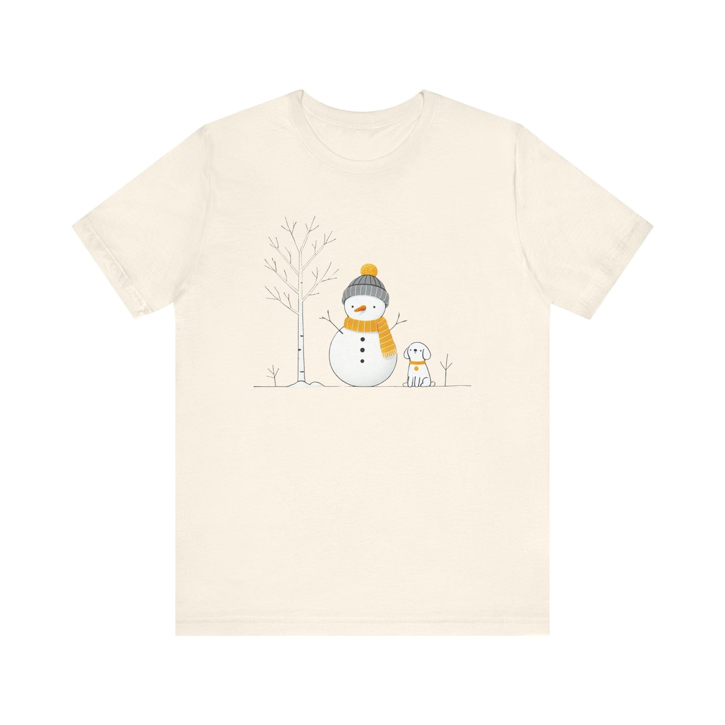 Snowman and dog winter scene Unisex Jersey Short Sleeve Tee - sizes S - 3X