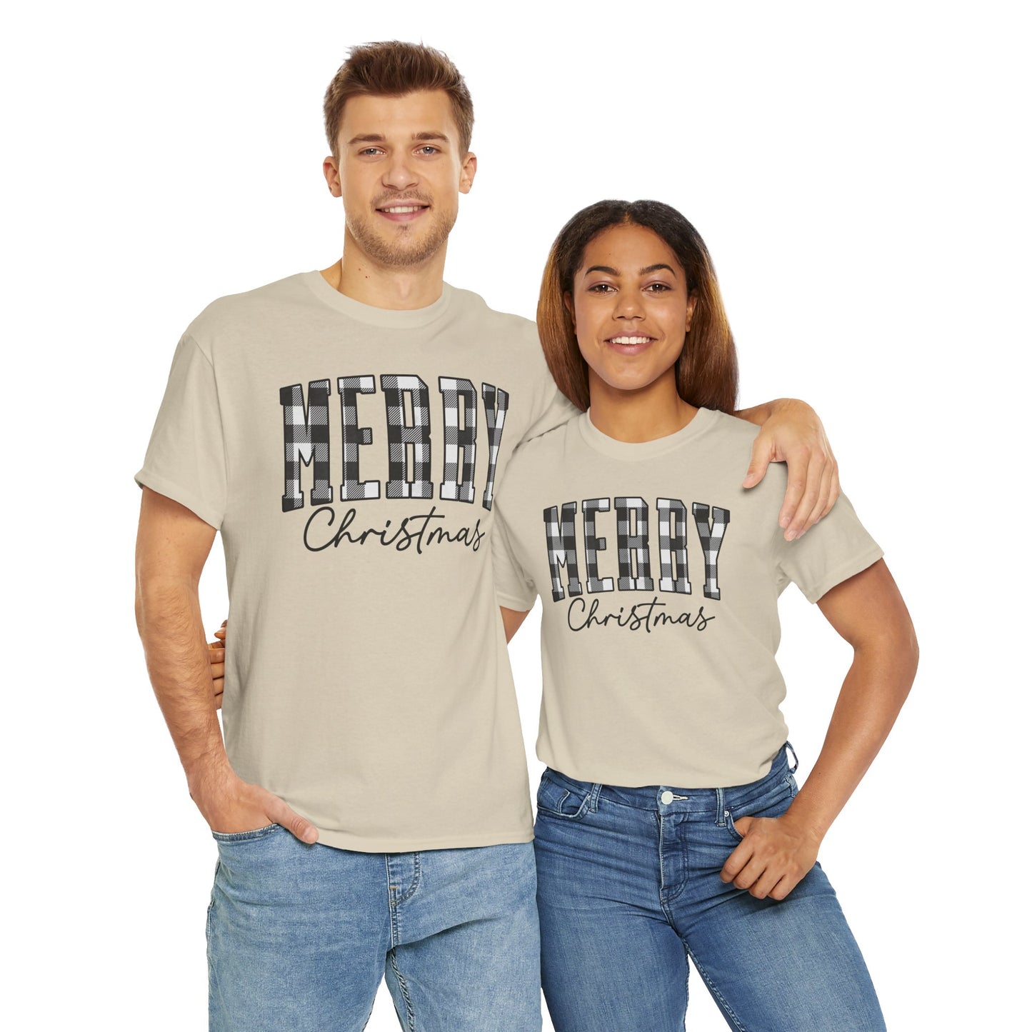 Buffalo Plaid Merry Christmas Unisex Heavy Cotton Tee - sizes S - 5X