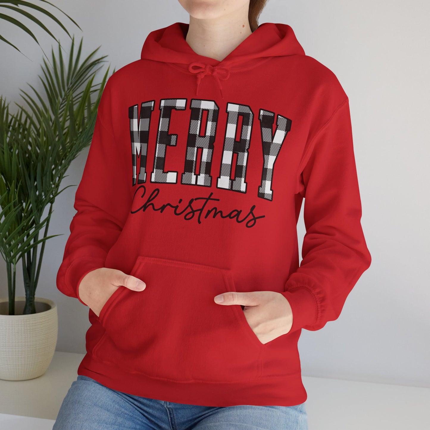 Buffalo Plaid Merry Christmas Unisex Heavy Blend Hooded Sweatshirt - S - 5X