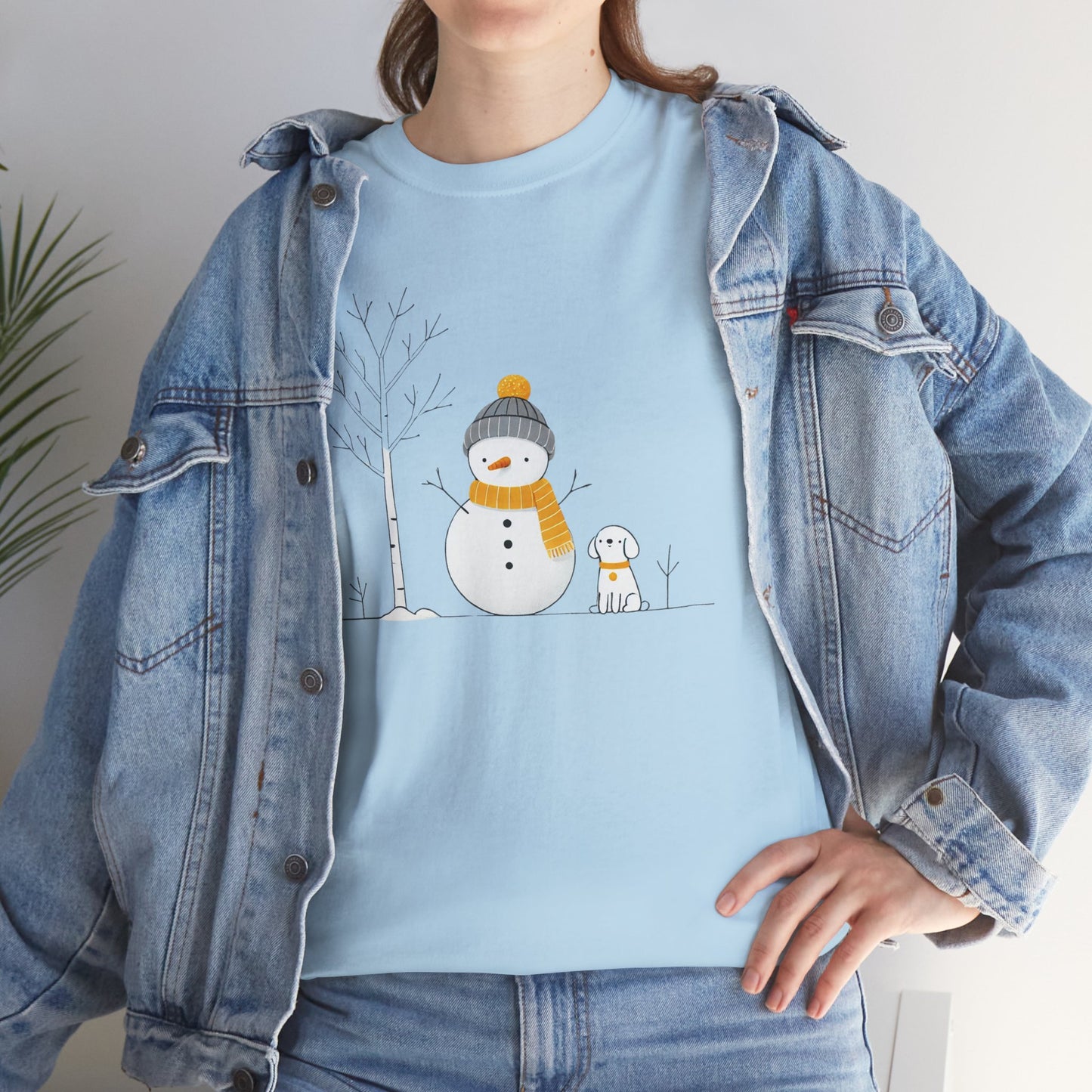 Snowman and dog Winter scene Unisex Heavy Cotton Tee - S - 3X