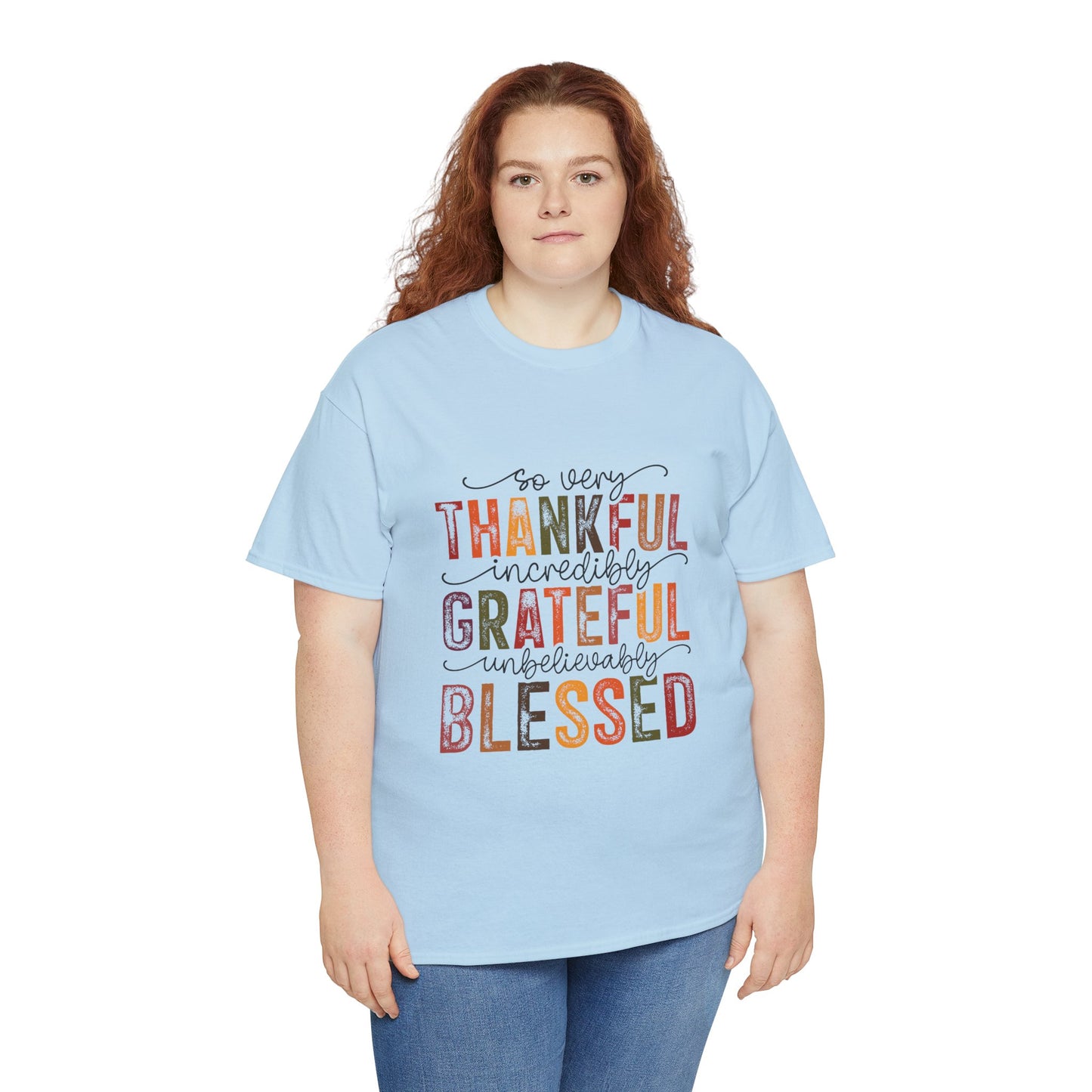 Thankful Grateful Blessed Unisex Heavy Cotton Tee - Thanksgiving Distressed Graphic T-Shirt