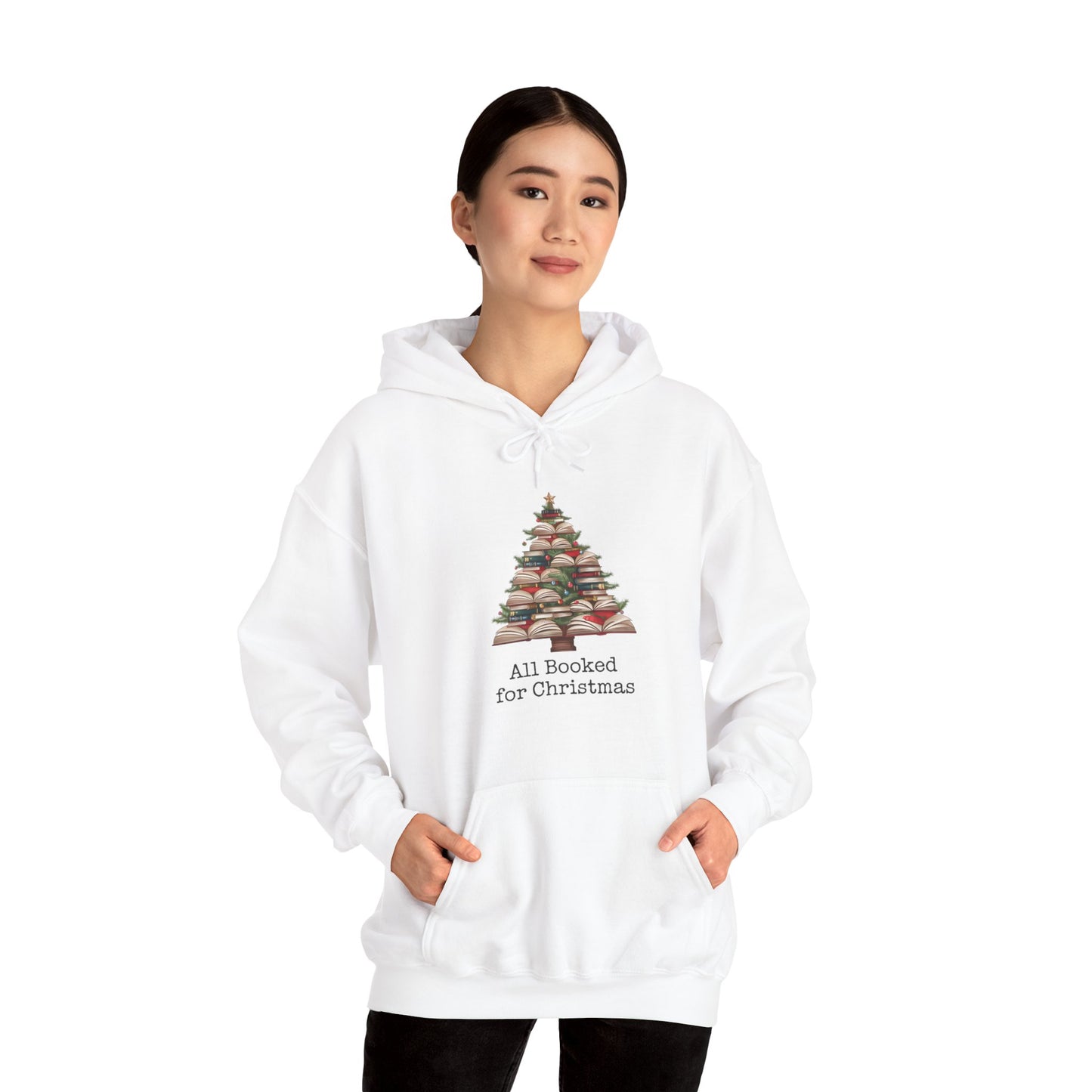 All Booked for Christmas,  Book Christmas Tree, Book Lover Unisex Heavy Blend Hooded Sweatshirt - sizes S - 5X