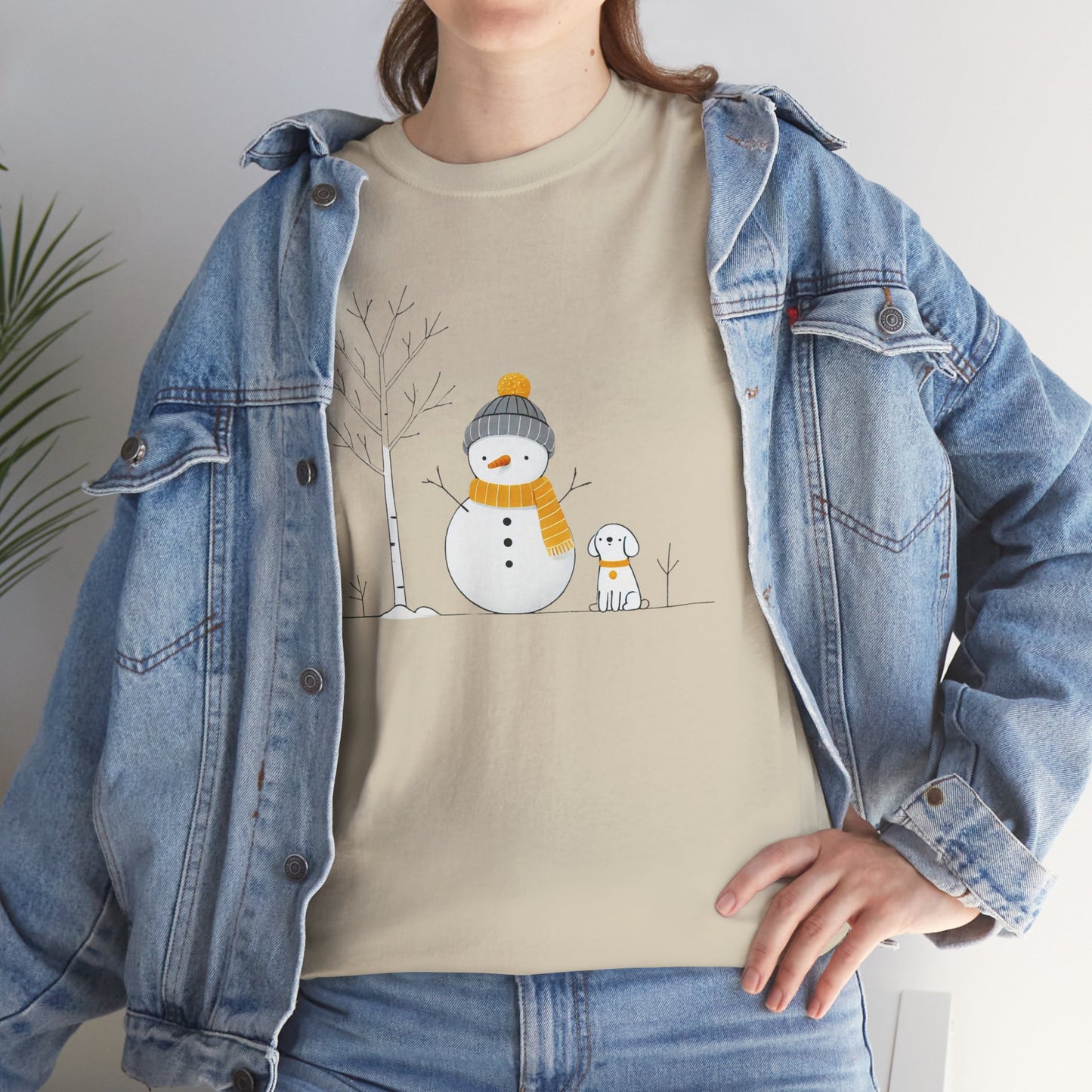 Snowman and Dog Unisex Heavy Cotton Tee - sizes S - 5X