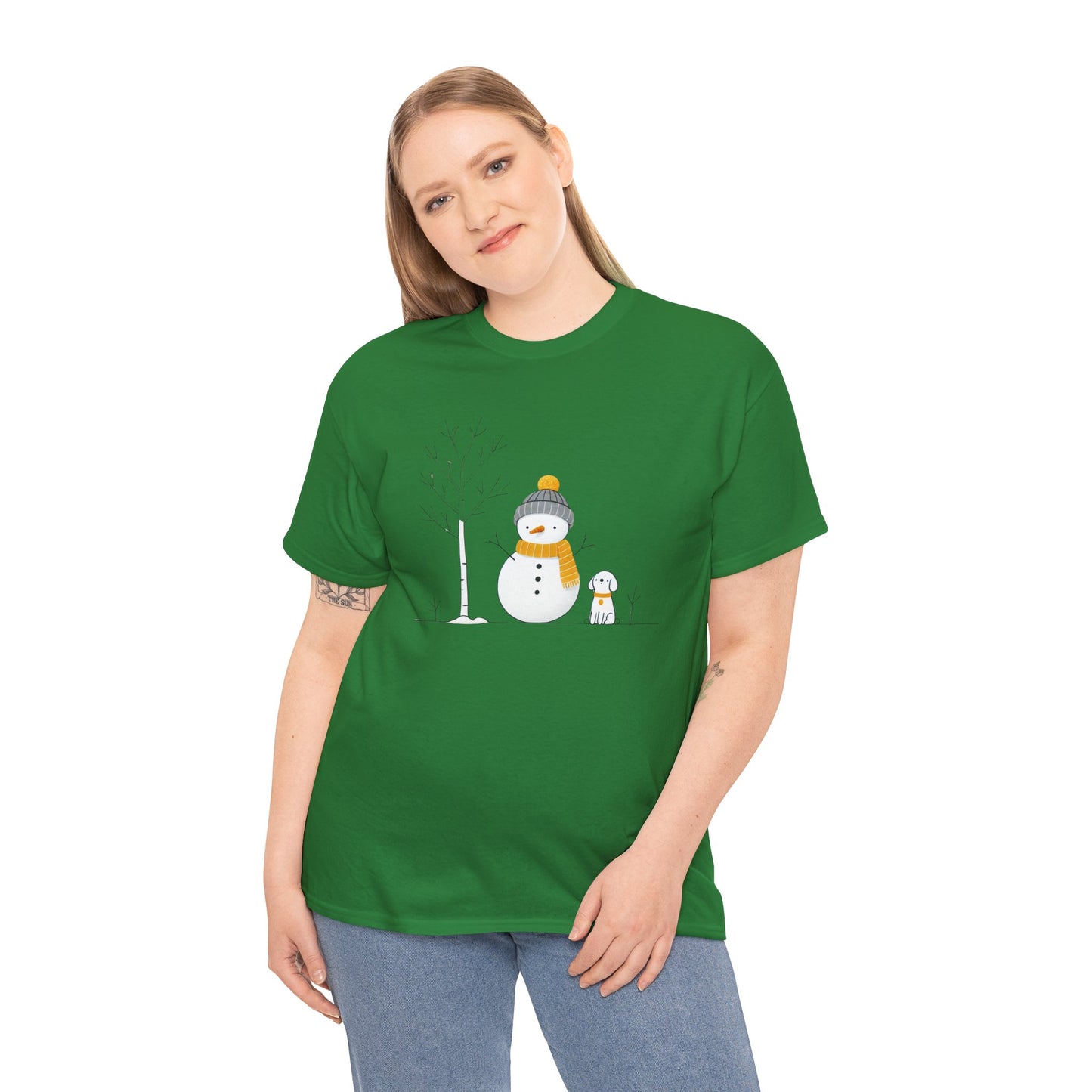 Snowman and Dog Unisex Heavy Cotton Tee - sizes S - 5X