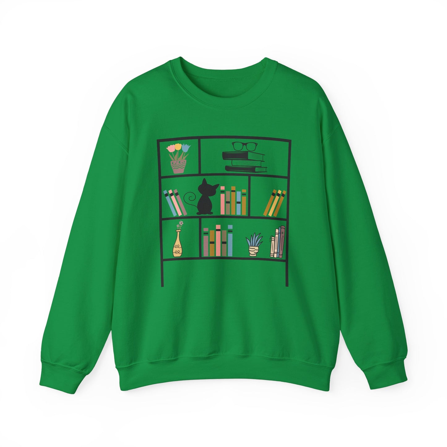 Unisex Heavy Blend™ Crewneck Sweatshirt - Cute bookshelf with cat - Sizes S - 5X