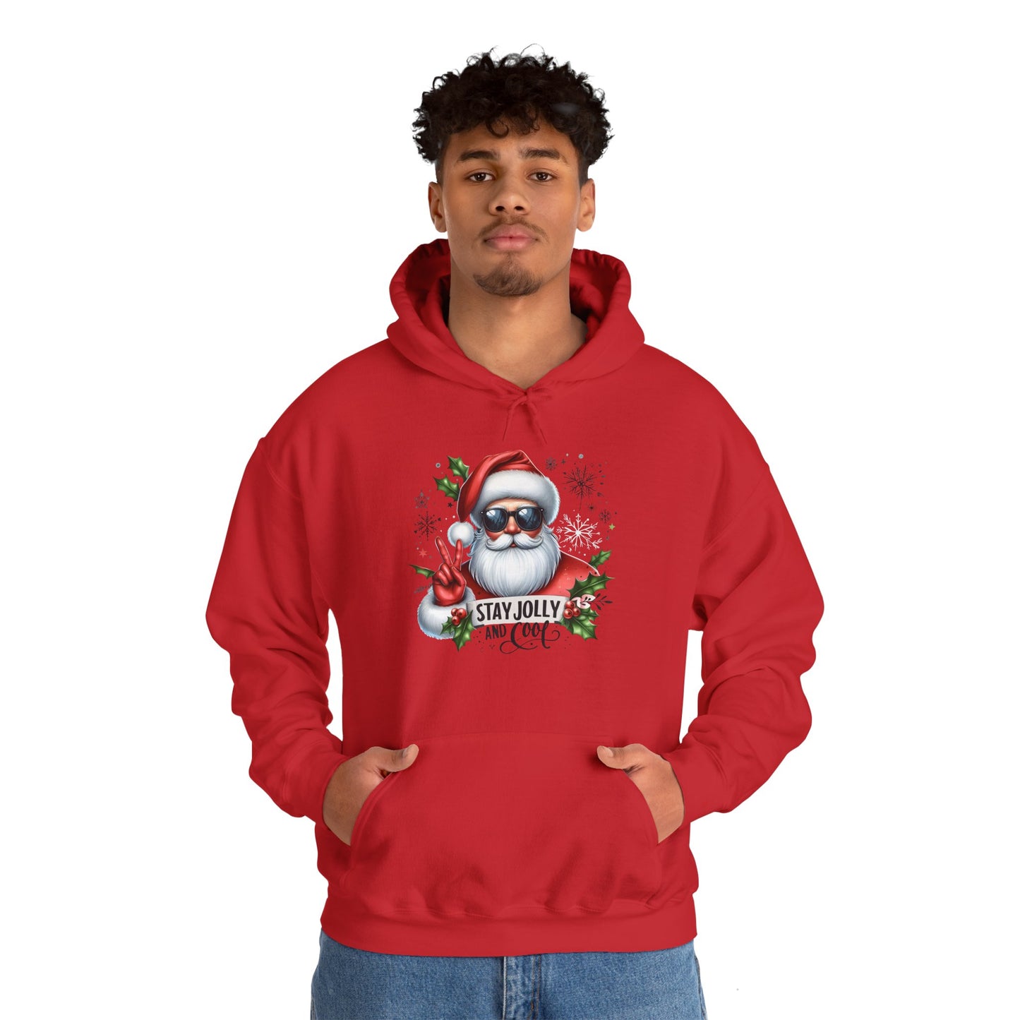 Jolly and Cool Festive Christmas Unisex Hoodie with pouch