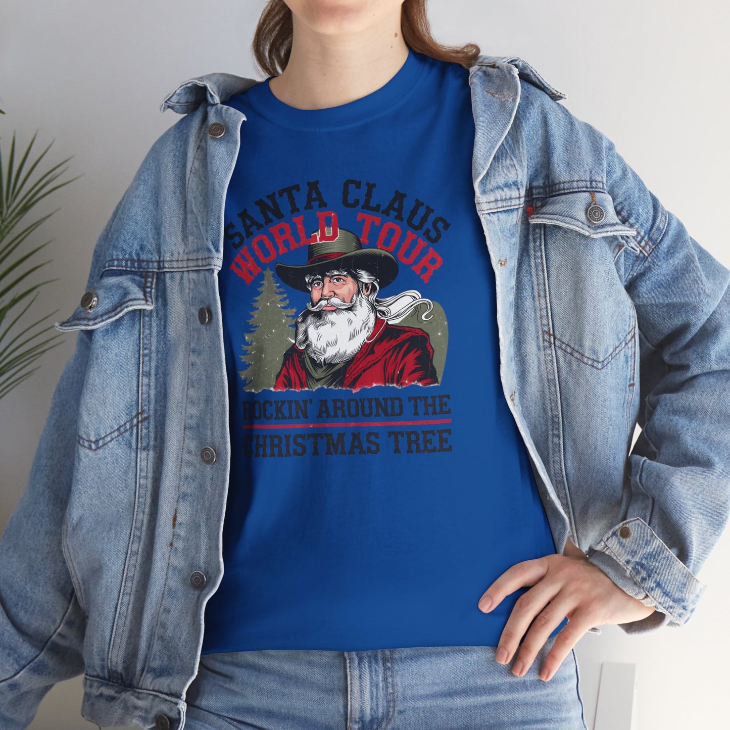 Cowboy Santa World Tour Unisex Heavy Cotton T-shirt - Christmas Funny Country Graphic Holiday Tee - sizes S - 5X