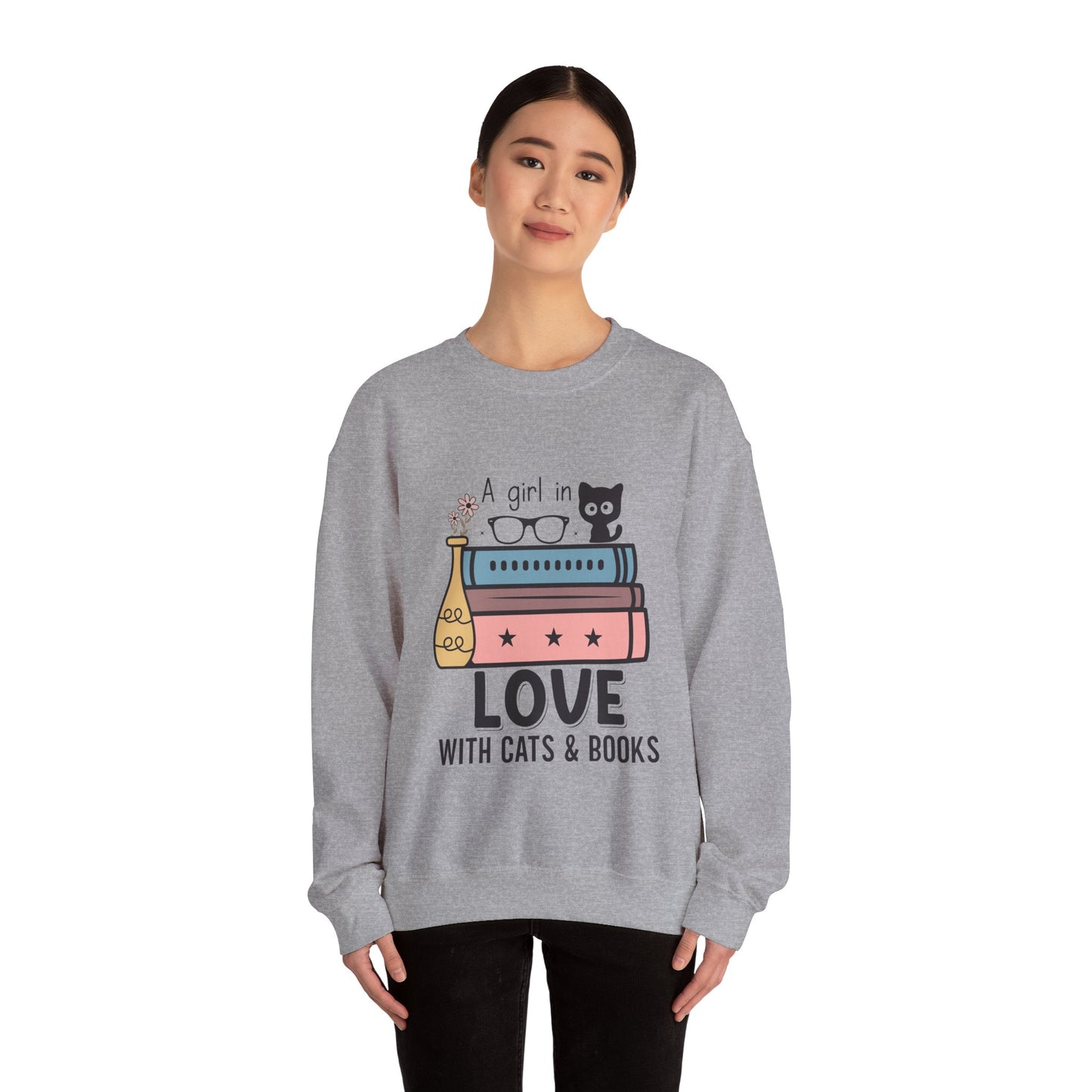 Just a girl who loves Cats and Books Unisex Heavy Blend Crewneck Sweatshirt