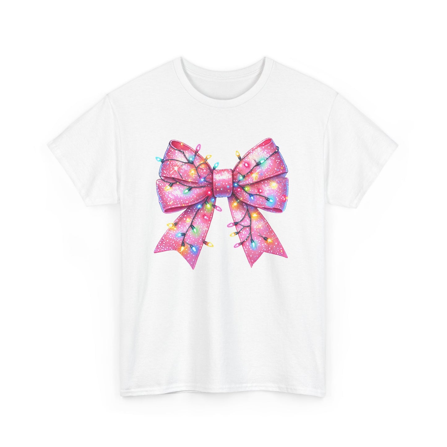 Pink Bow Unisex Tee - Christmas Lights Festive Shirt - sizes S - 5X