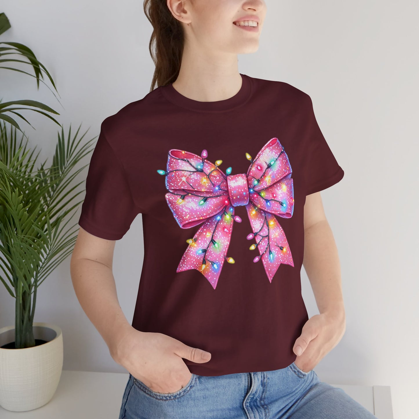 Pink Christmas Bow Unisex Jersey Short Sleeve Tee - sizes S - 3X