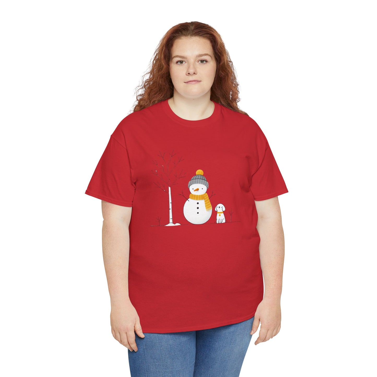 Snowman and Dog Unisex Heavy Cotton Tee - sizes S - 5X