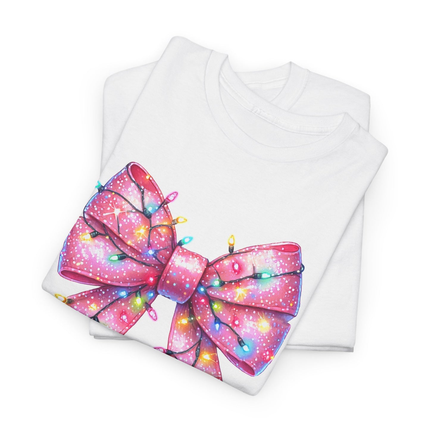 Pink Bow Unisex Tee - Christmas Lights Festive Shirt - sizes S - 5X