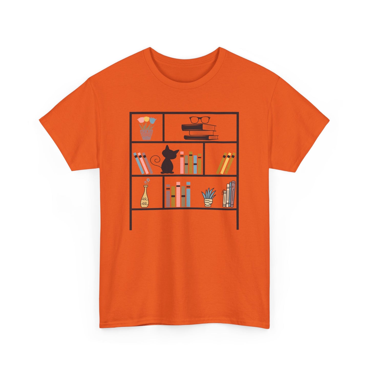 Unisex Heavy Cotton Tee - Bookshelf for books and cat