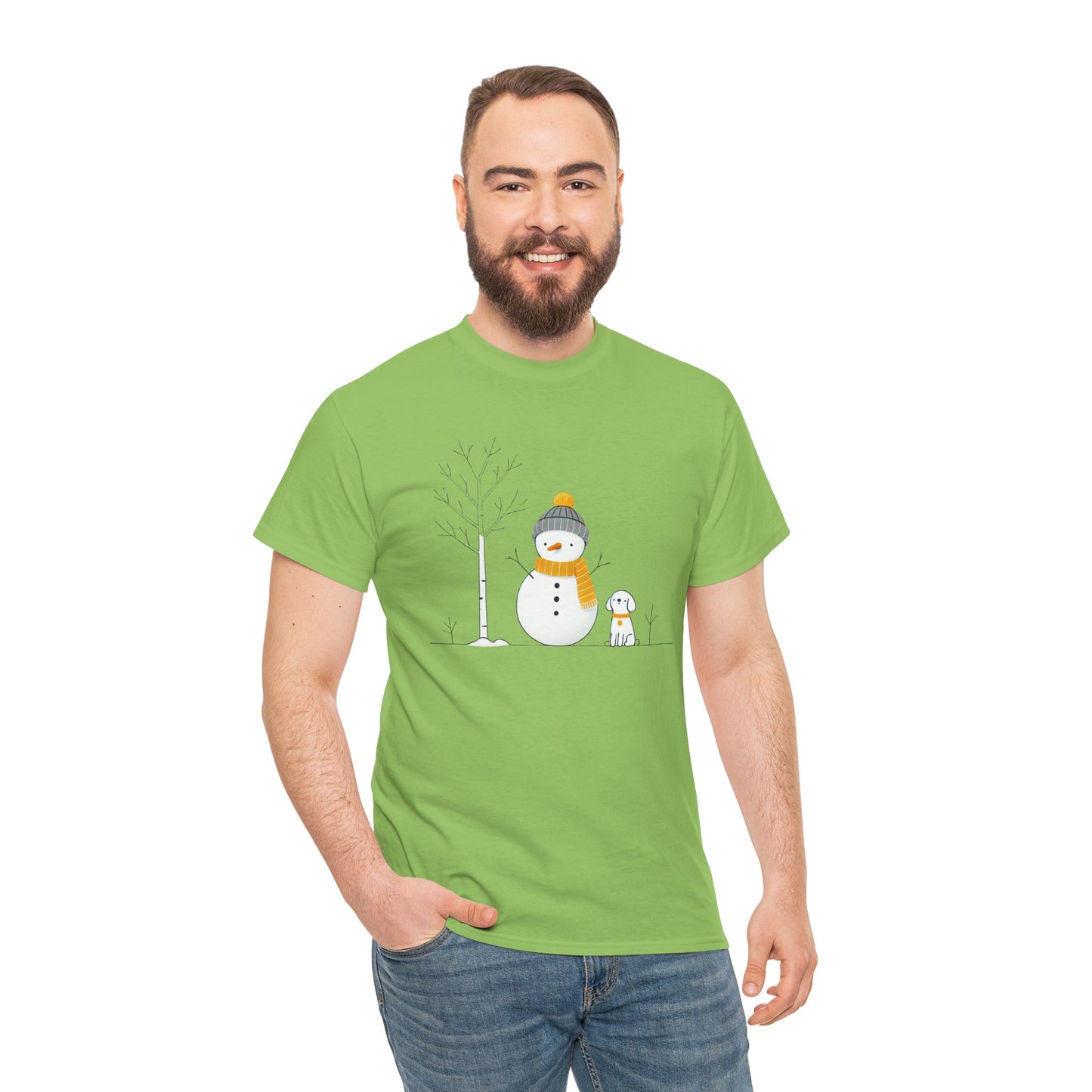 Snowman and dog Winter scene Unisex Heavy Cotton Tee - S - 3X