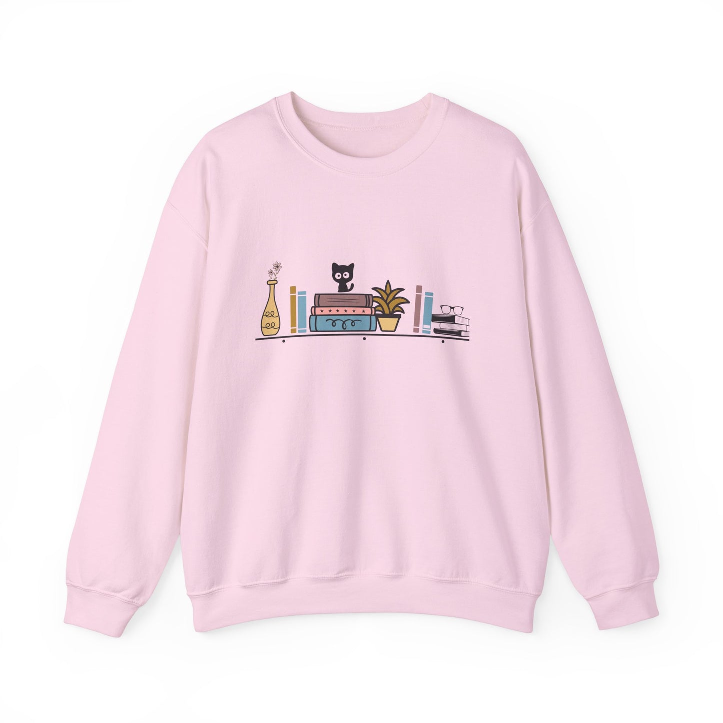 Unisex Heavy Blend™ Crewneck Sweatshirt - cute cat with books on bookshelf - sizes S - 3X