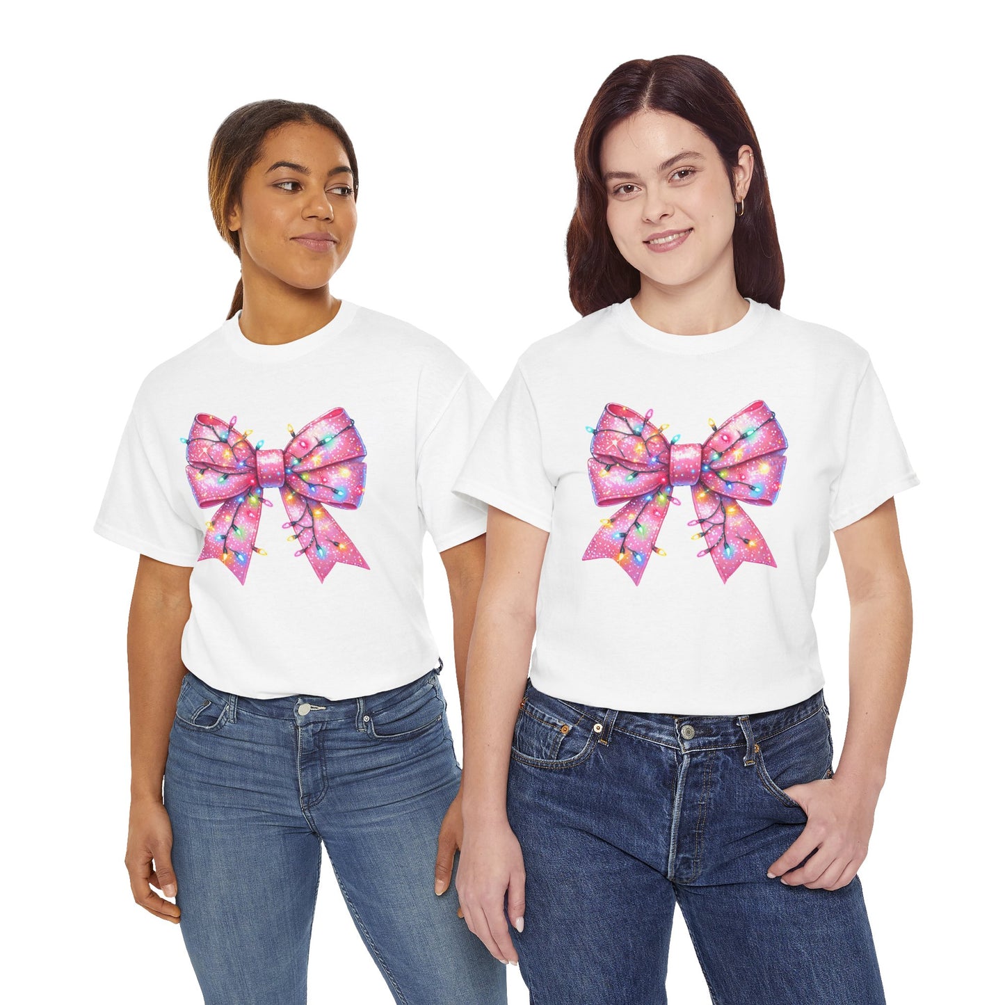 Pink Bow Unisex Tee - Christmas Lights Festive Shirt - sizes S - 5X