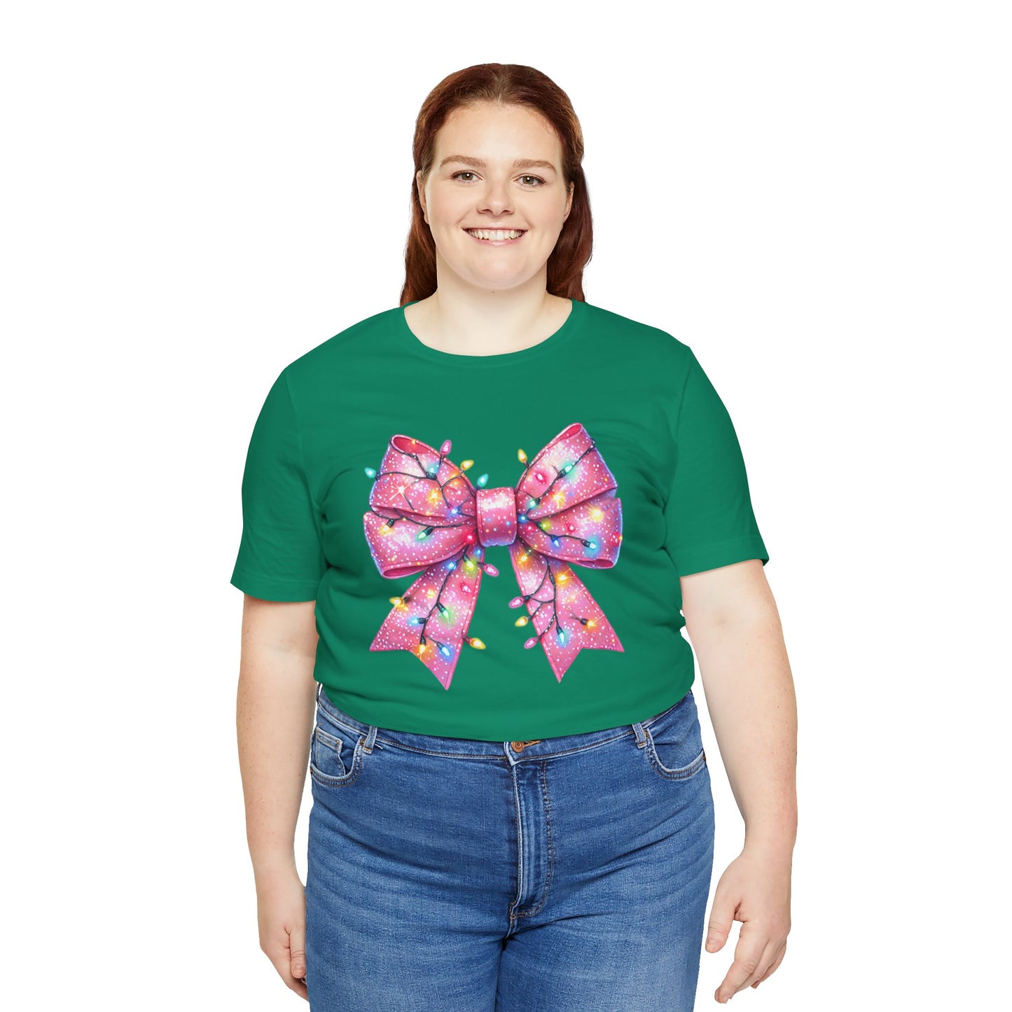 Pink Bow Christmas Tee - Festive Holiday Unisex Jersey T-shirt - sizes S - 3X