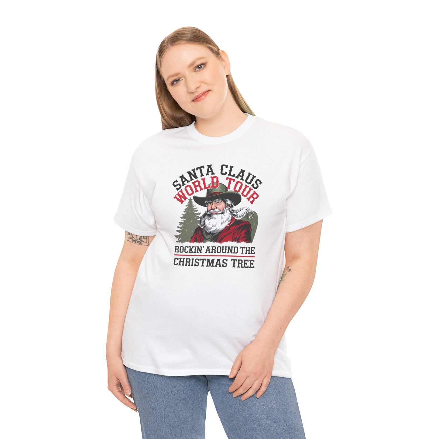 Cowboy Santa World Tour Unisex Heavy Cotton T-shirt - Christmas Funny Country Graphic Holiday Tee - sizes S - 5X