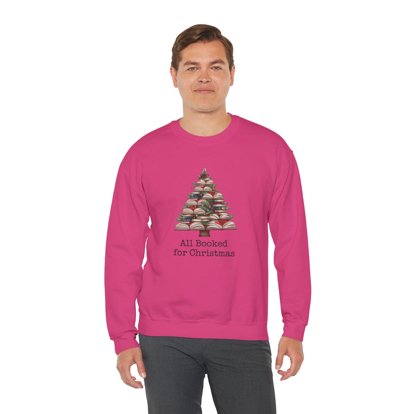 All Booked for Christmas, Book Christmas tree, Unisex Heavy Blend Crewneck Sweatshirt - sizes S - 3X