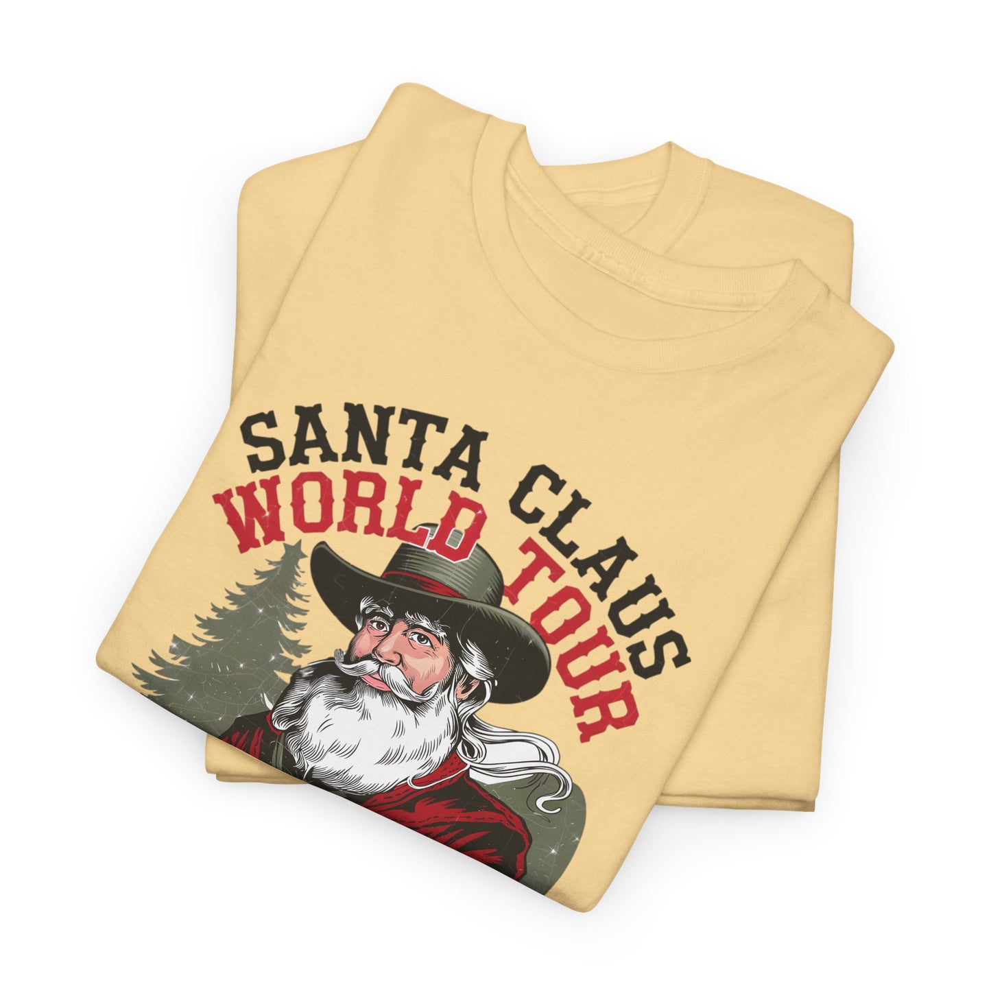 Cowboy Santa World Tour Unisex Heavy Cotton T-shirt - Christmas Funny Country Graphic Holiday Tee - sizes S - 5X